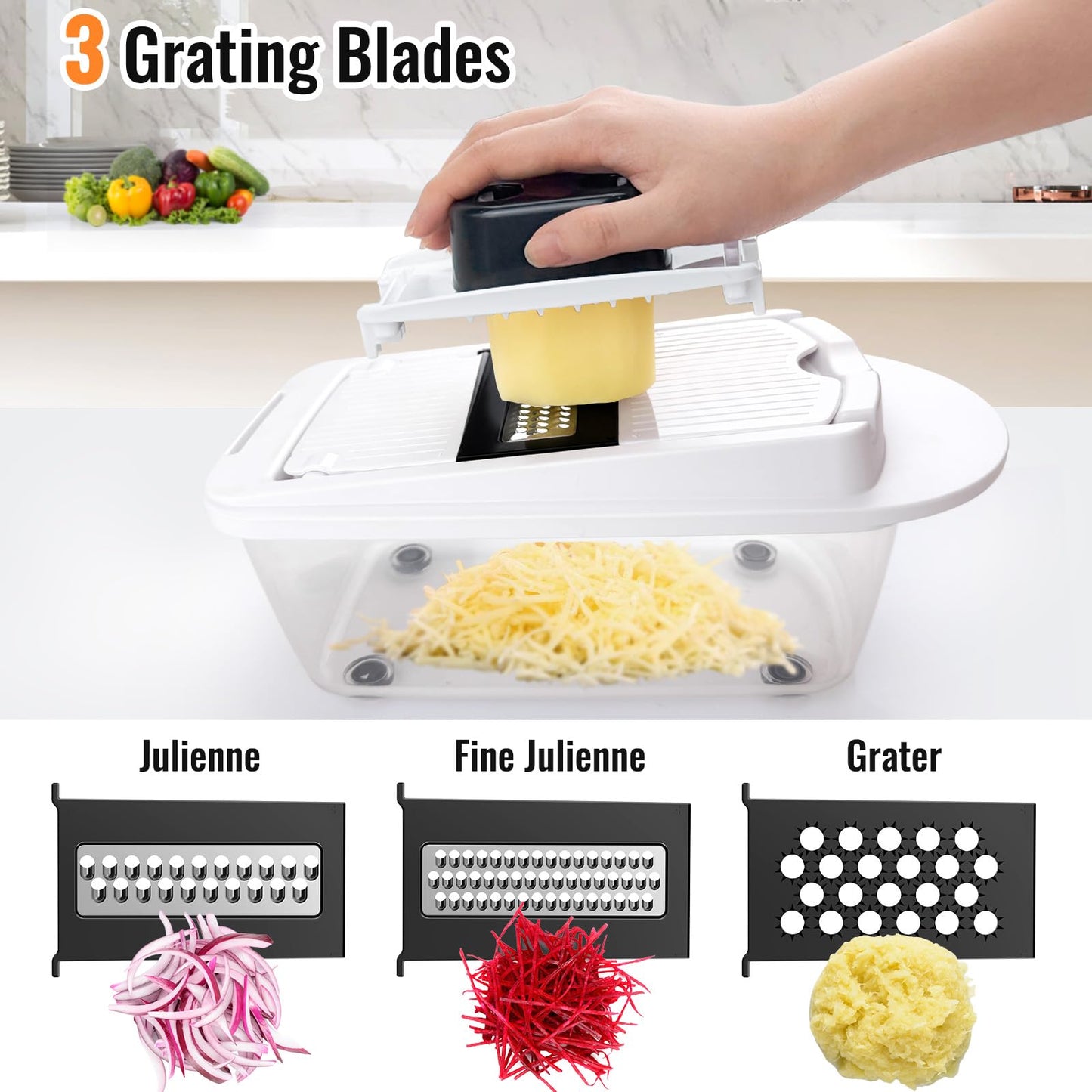 12 Blade All-in-1 Vegetable Chopper Mandoline Slicer with Container, Spiralizer with Containers, Food Chopper, Onion Chopper, Veggie Cutter for Salad, Kitchen Gadgets Accessories Essentials, White