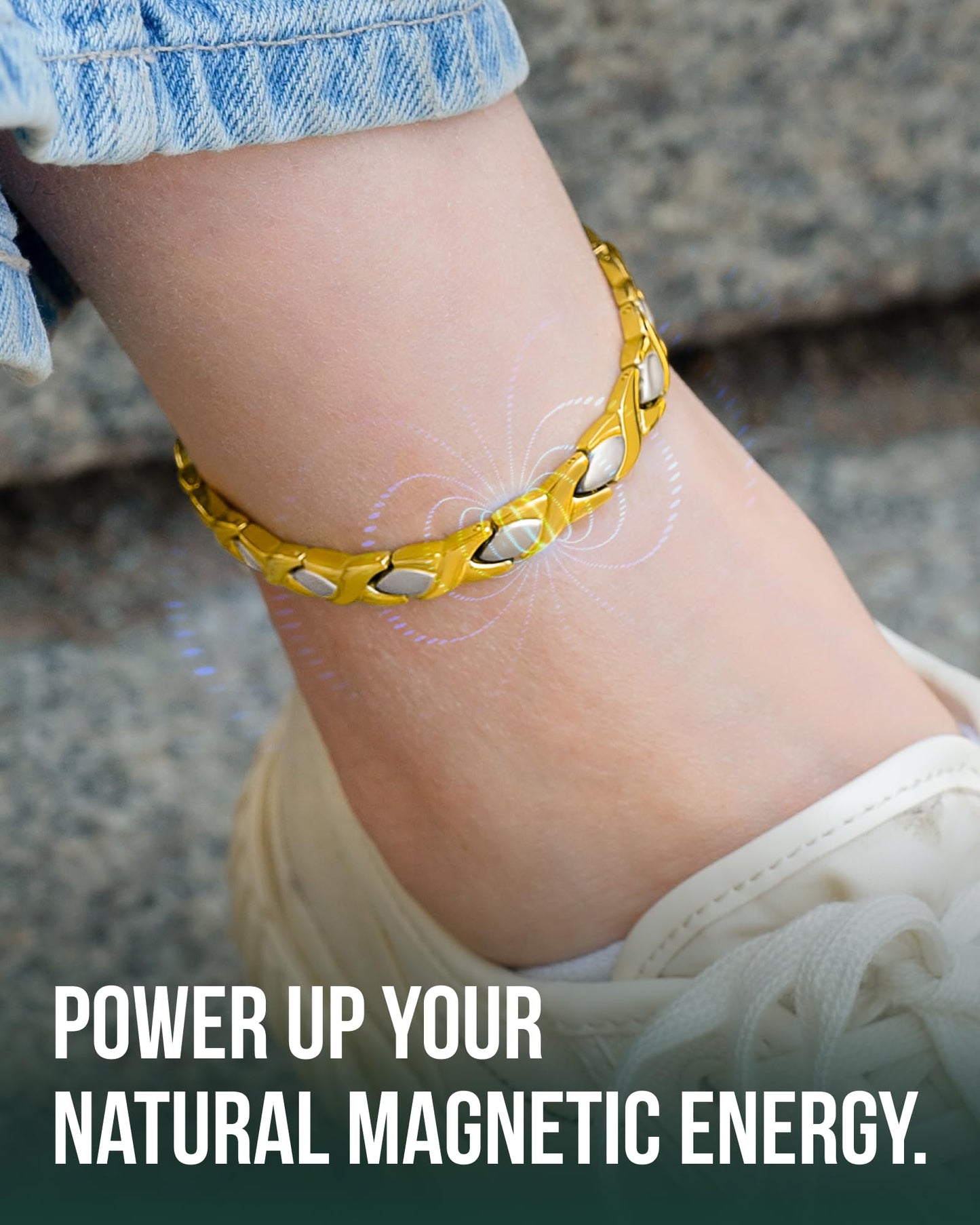 MagnetRX Titanium Magnetic Bracelet – Ultra Strength Magnets Anklet for Women (Silver & Gold)