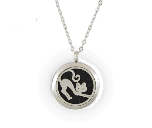 Aromatherapy Essential Oil Diffuser Stainless Steel 30MM Silver Magnetic Locket Pendant 2 Sizes Chain Necklace, Colored Refill Pads & Diffuser Bracelet in a Velvet Bag (fbastretchingskinnycat)
