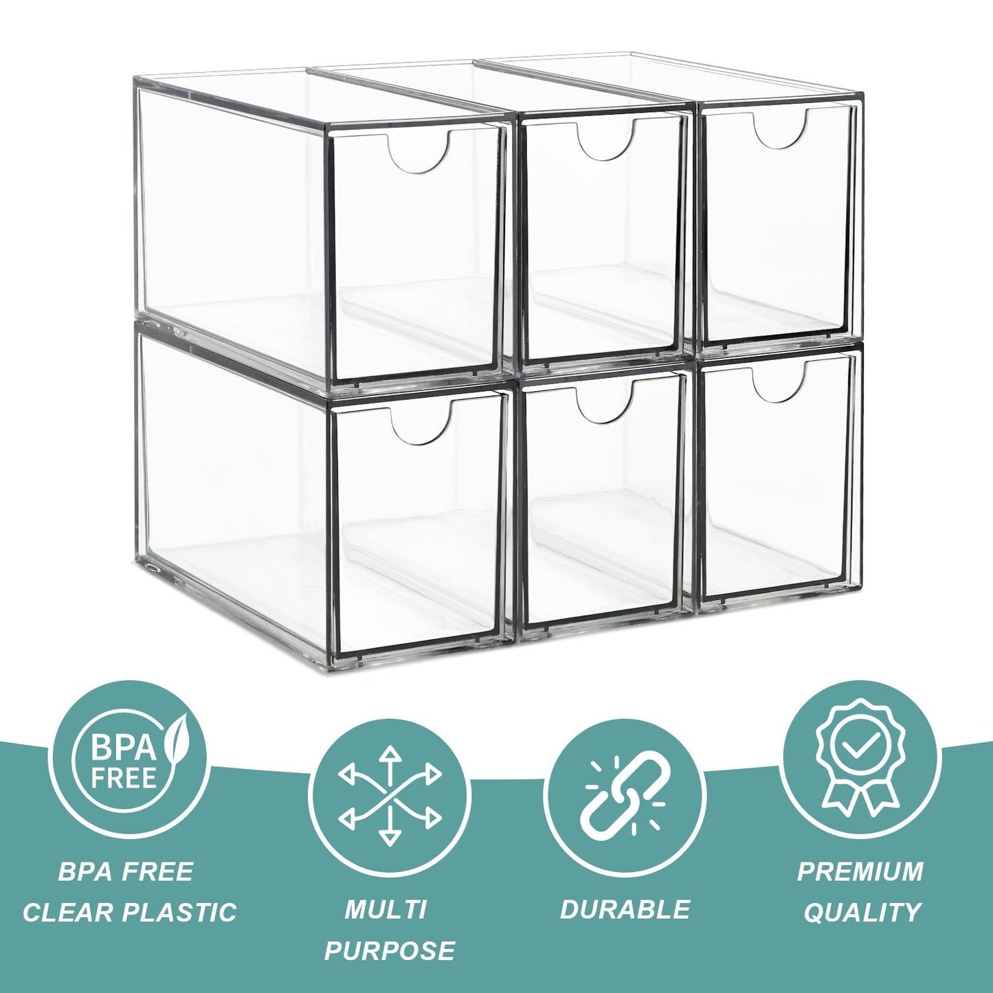 6 Tea Bag Organizer and Storage, Acrylic Tea Bag Holder Organizer, Plastic Tea Drawer Container for Cabinet