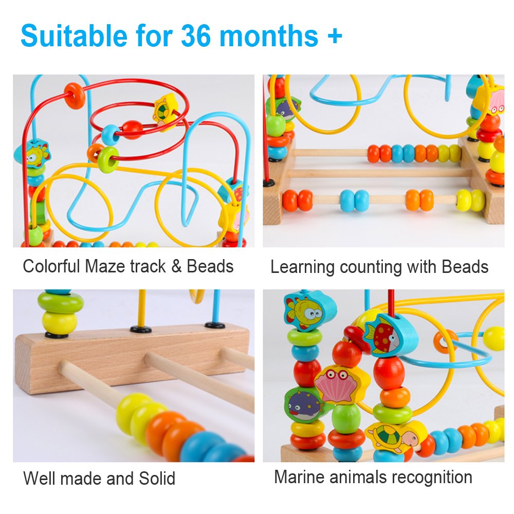 Timy First Bead Maze Roller Coaster Wooden Educational Circle Toy for Toddlers