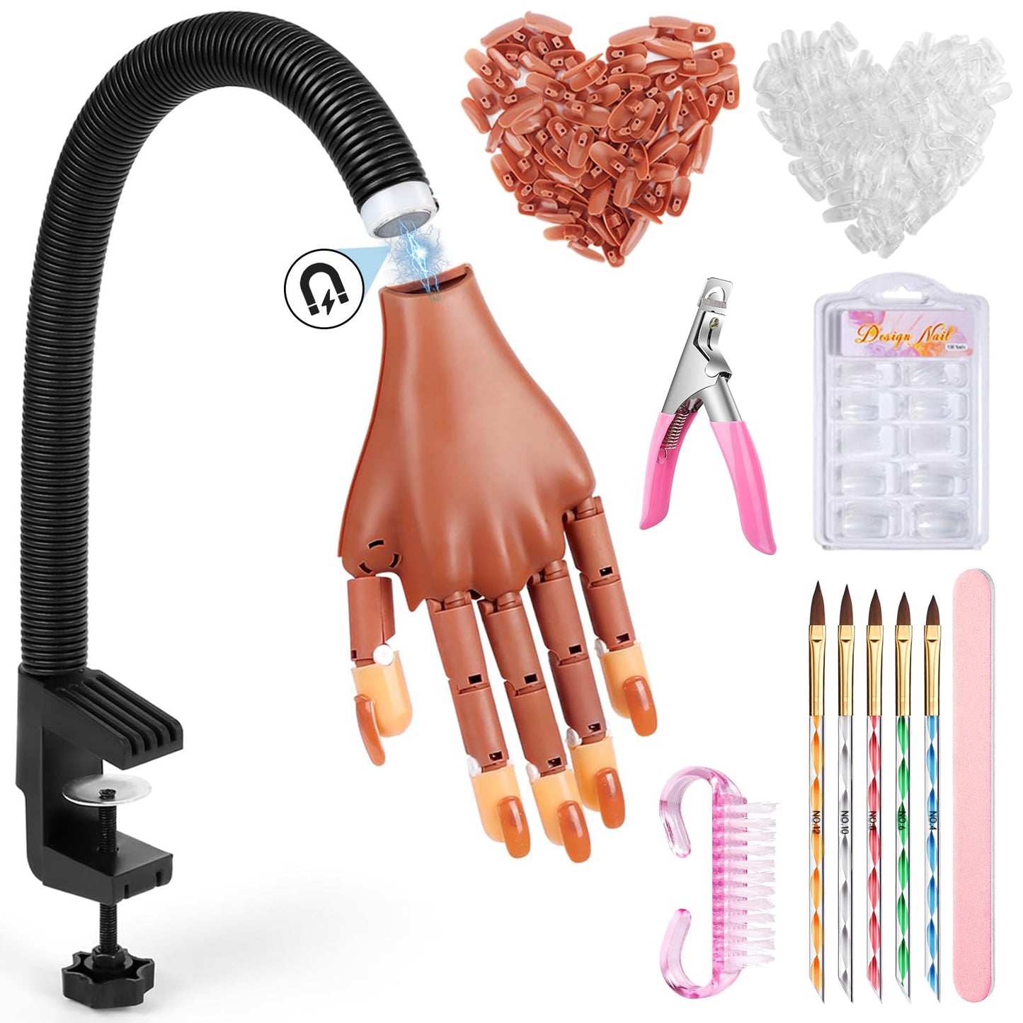 Wilfniee Magnetic Practice Hand for Acrylic Nails: Flexible Fake Nail Training Hand Practice - Manicure Hand Practice Kit for Beginners