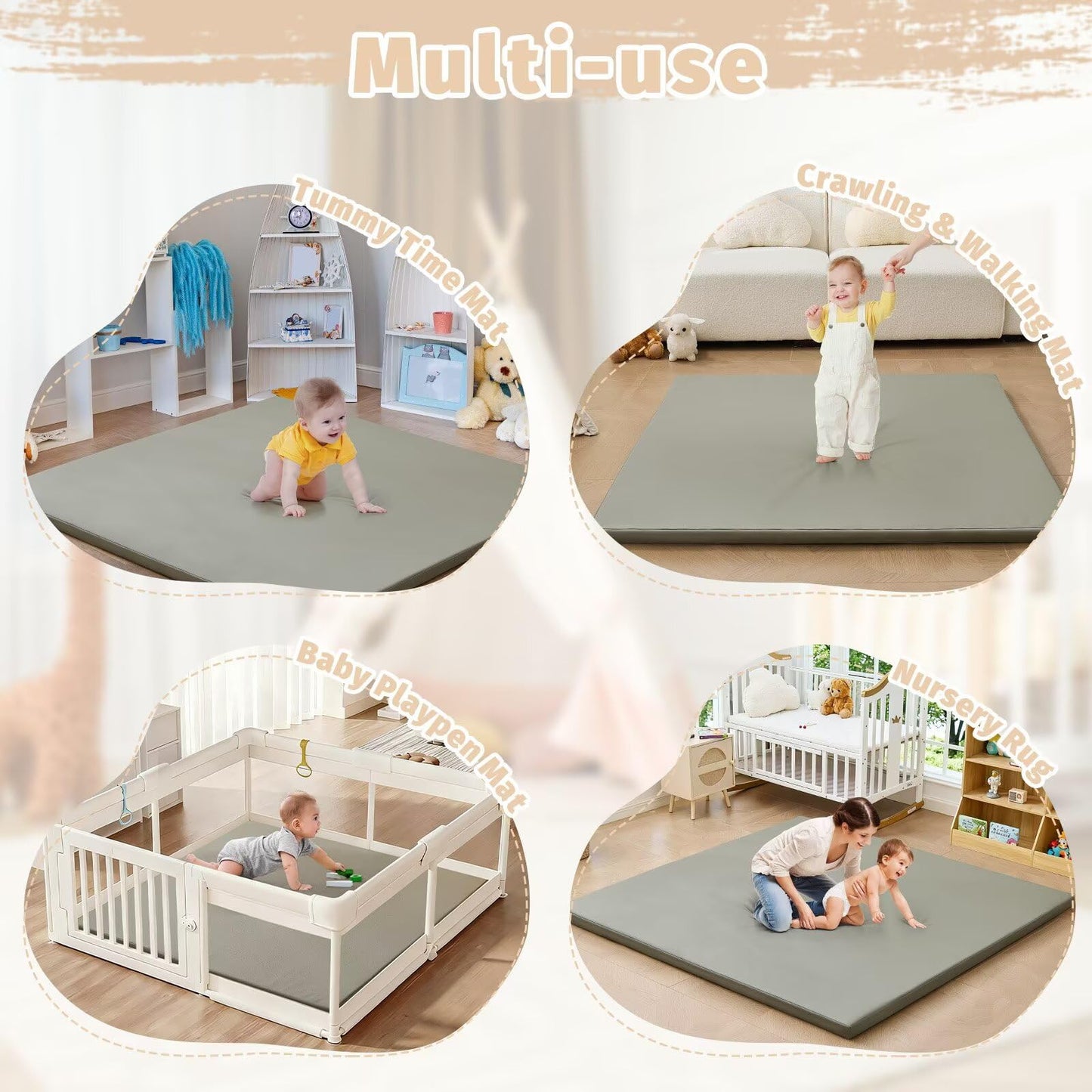 ILPEOD Waterproof Baby Play Mat for Floor Memory Foam 74 * 50 Cushion Playpen Playmat Tummy Time Crawling Mat Nursery Rug Thick Pad Create Soft & Safe Area for Infants,Toddler,Kids,Grey