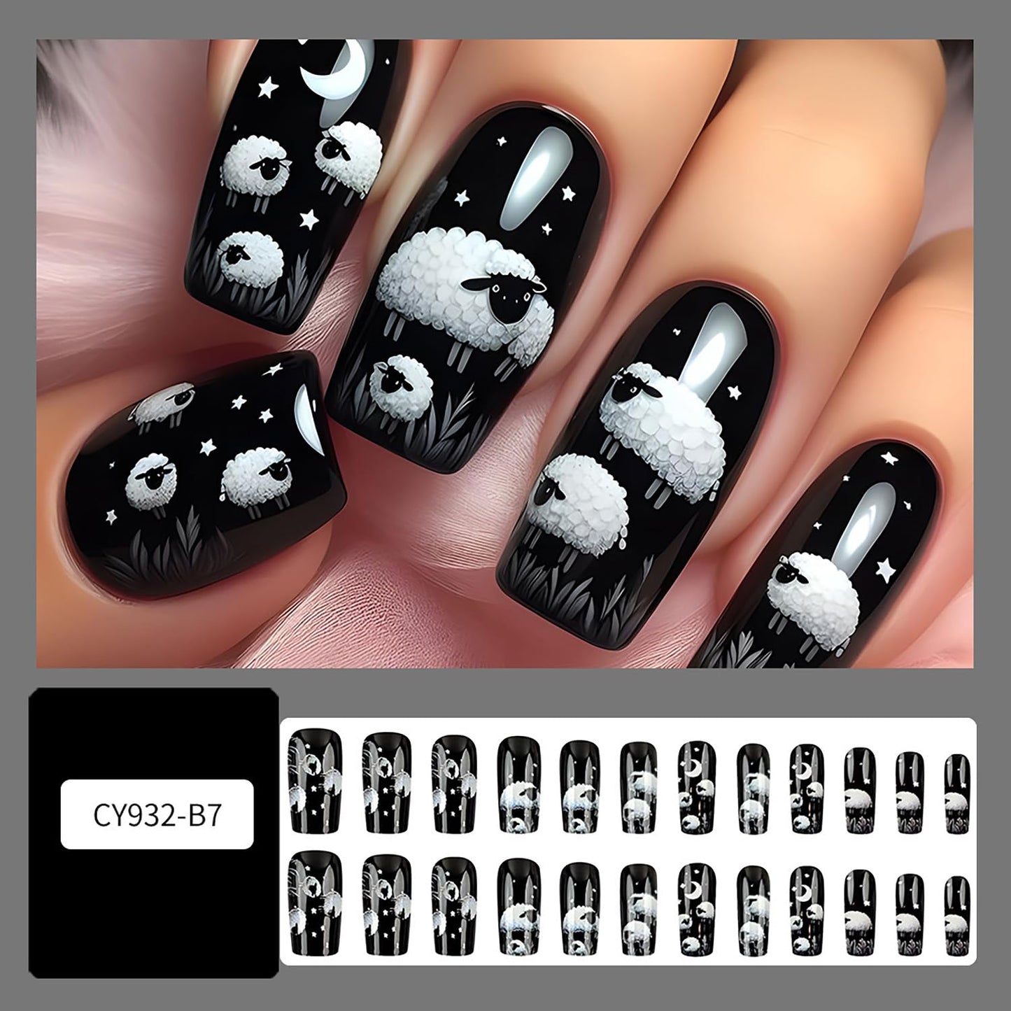 FIEONCIY Press on Nails Square Medium Length Glossy Full Cover Acrylic Square Shaped False Nails with Designs Artificial Short Coffin Fake Nails with Charms Glue ons Fingernails for Women(CY932)