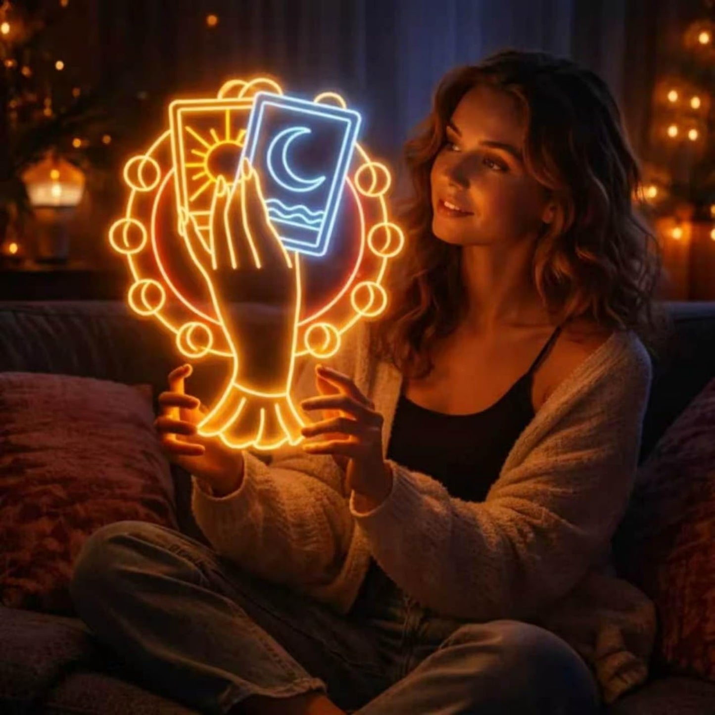 Tarot Hand & Cards LED Neon Sign, Tarot Room Decor, Psychic Studio Art, Mystical Decor, Tarot Reader Gift, For Tarot Room, Psychic Studio, Mystical Decor, Gifts for Tarot Readers