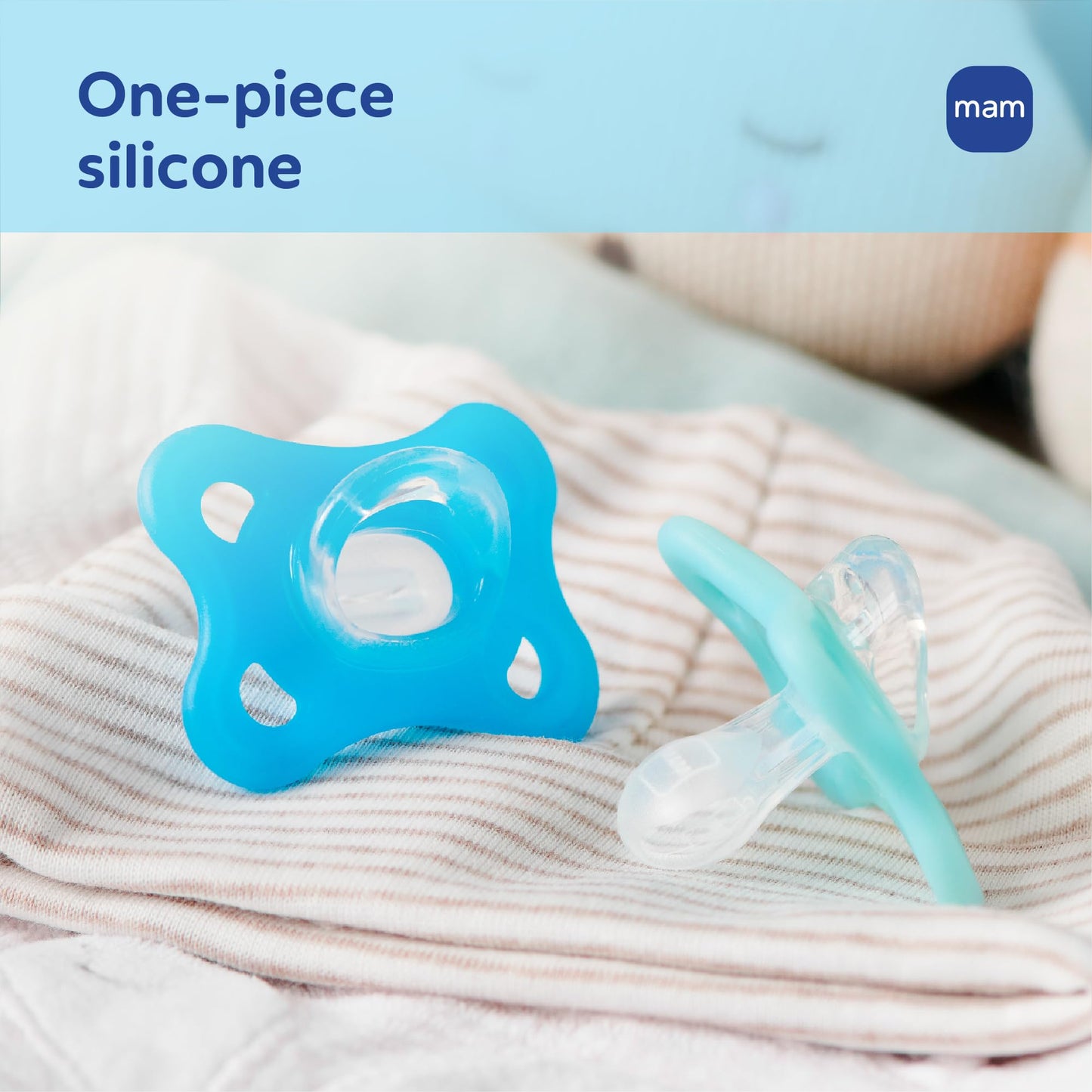 MAM Comfort Baby Pacifiers 3-12 Months Babies, Lightweight One-Piece Full Silicone Binky, BPA-Free Nipple, Easy to Clean Pacifier, Best for Breastfed Babies, 4 Count, Made in Europe