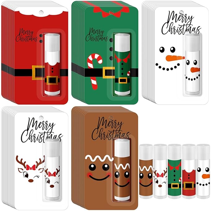 30 Pack Christmas Lip Balms Bulk Merry Christmas Party Gifts Favors Stocking Stuffers Holiday Lip Balms Employee Staff Team Appreciation Gifts Thank You for Teacher Coworkers