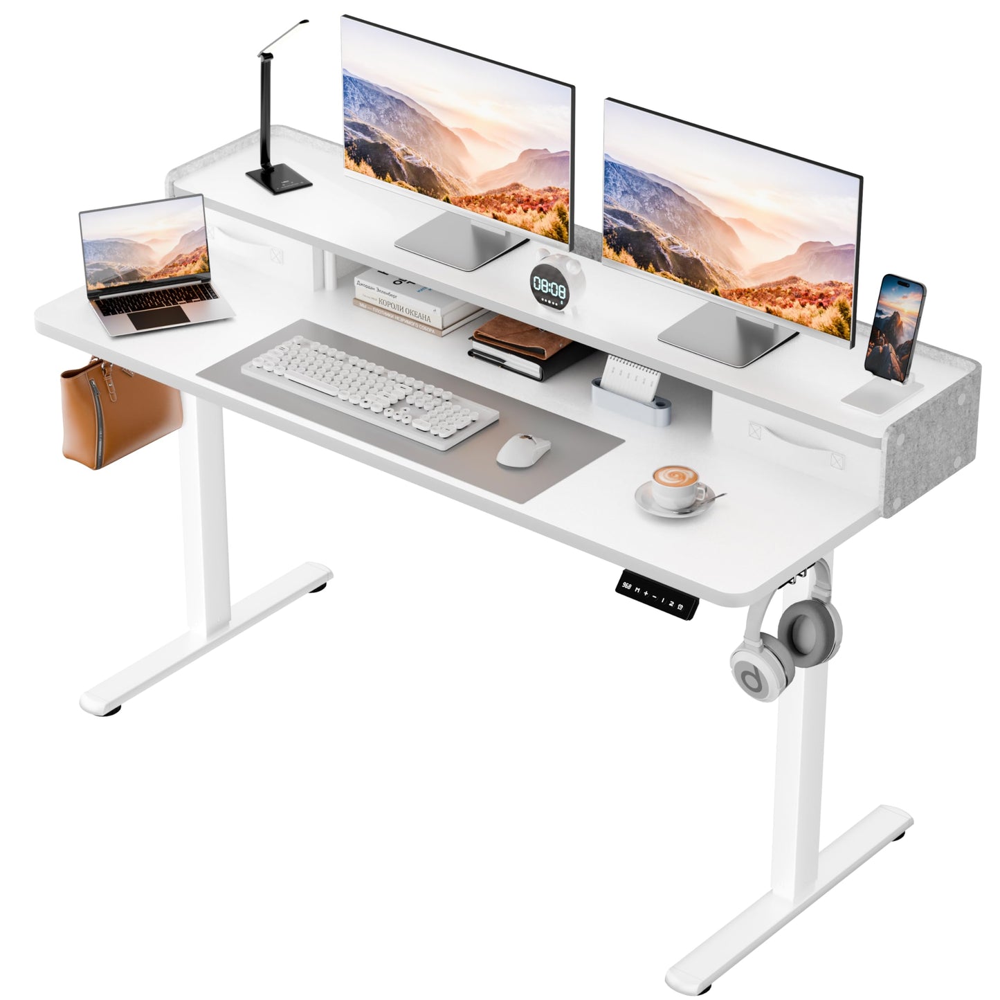 Homall Electric Standing Desk with 2 Drawers, Adjustable Height Computer Desk with Storage Sit Stand Table with Storage Shelf and Splice Board Quick Install for Home Office (White, 48 Inch)