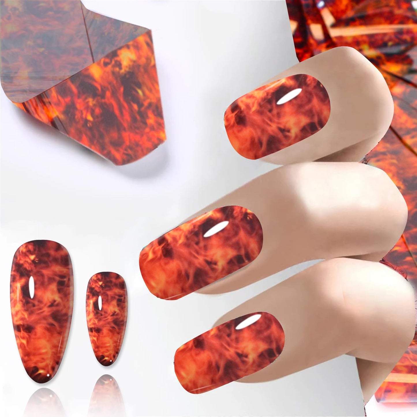 JERCLITY 18 Rolls Flame Nail Foil Transfer Stickers Kit Nail Foil Sheets Foil Nail Art Decals Nail Wraps