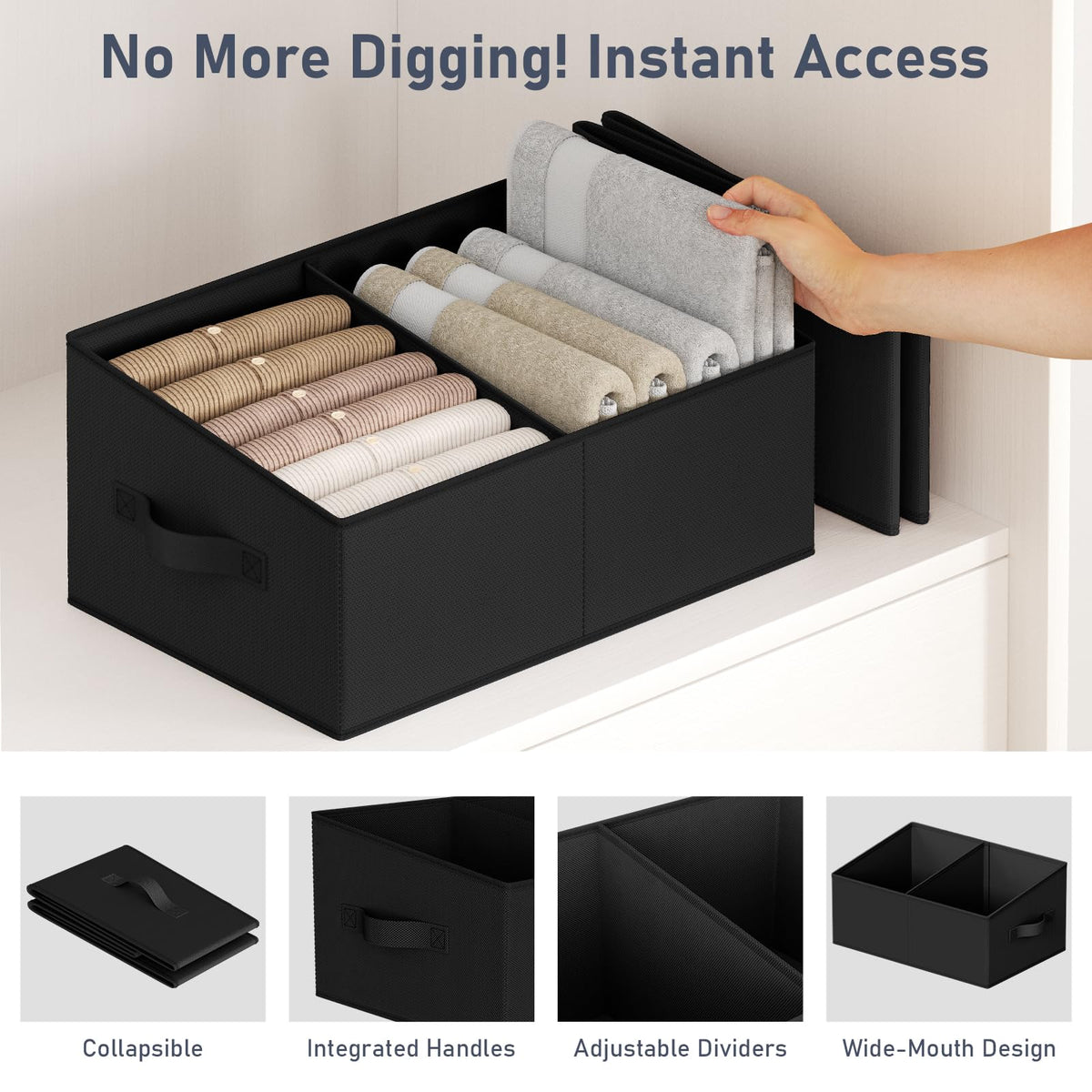 Large Closet Shelf Organizer Bins 8 Packs with Handles and Divider (8 Count)