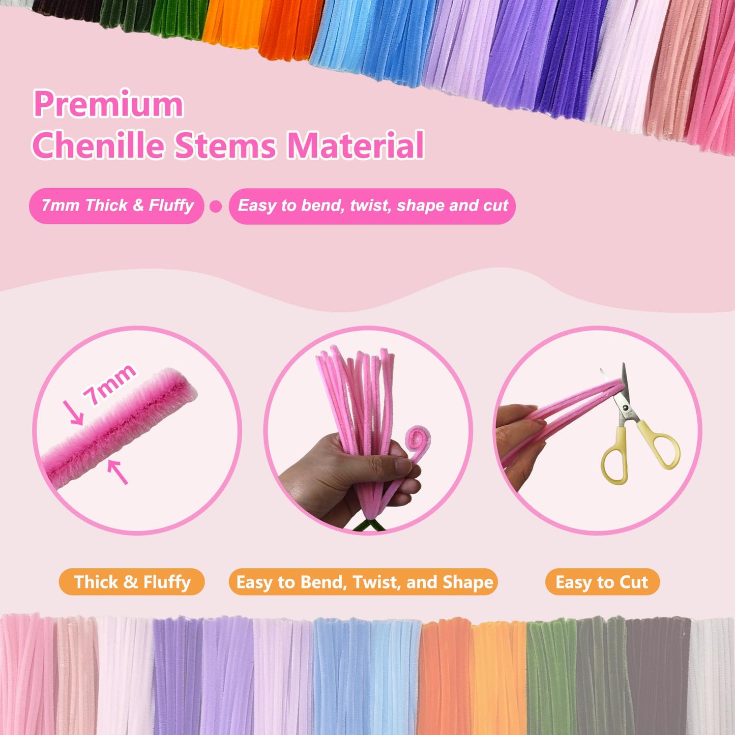 ShooBoo Pipe Cleaner Flower Kit, 700 PCS Pipe Cleaners Craft with 14 Flower Designs Step-by-Step Instruction Guide, 14 Colors Chenille Stems Flower Making Kit with Floral Stems,DIY Craft Supplies