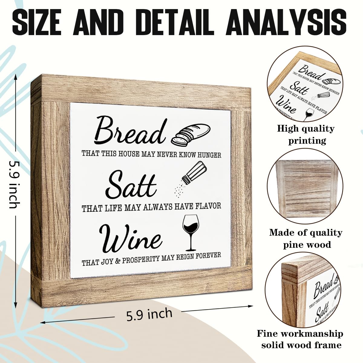 Bread Salt Wine Sign, Farmhouse Kitchen Decor, Shelves Decoration, Kitchen Desk Signs, Home Decor, Dining Room Decors, Freestanding Wooden Block Signs, Housewarming Gift