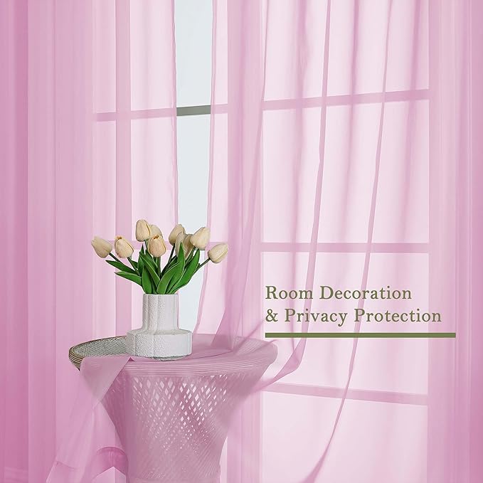 Lecloud Light Pink Sheer Curtains for Living Room 96 Inches Long 2 Pcs, Airy Solid Color Light Filtering Curtains for Bedroom Dining Room, Dual Rod Pocket Comfort Drapes, Each Panel 59" W x 96" L