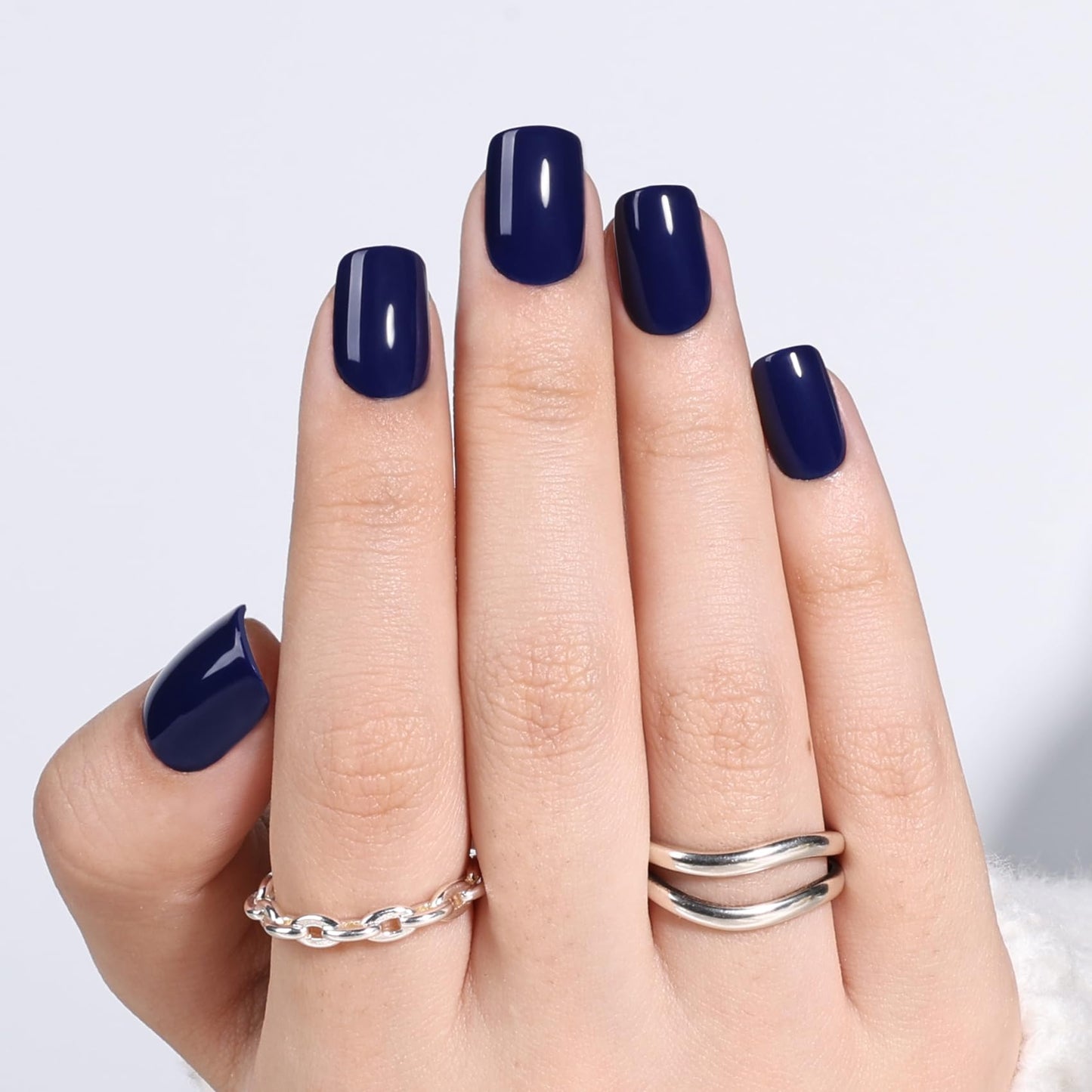 Blue Press On Nails Square - Short Square Fake Nails with Nail Glue, Dark Blue Press On Nails Reusable Stick On Nails in 15 Sizes - 30 Nail Kit for Women & Girls | Salon Quality