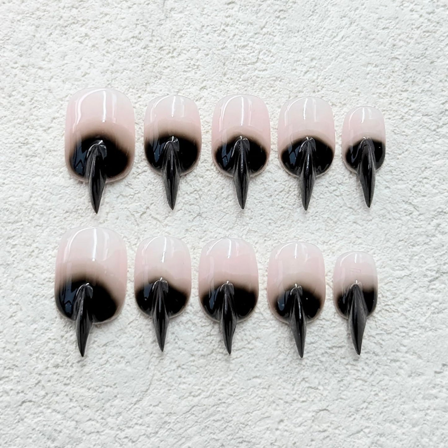 10 Pcs Stiletto Press on Nails Curved Medium Cat Claw Nails Press Ons Unique 3D Black French Tip Cat Claw Handmade Fake Nails Thick Gradient Designs Stick on Nail Glossy Acrylic Nail (S)