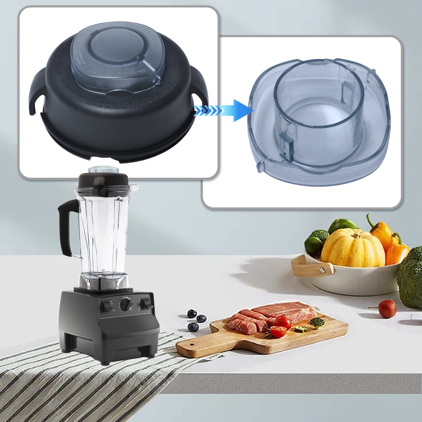 2-Part Lid and Plug Fit for Mixer 5200&5000，Blender Replacement Lid Parts Compatible with 64-Ounce High Profile Container Blender