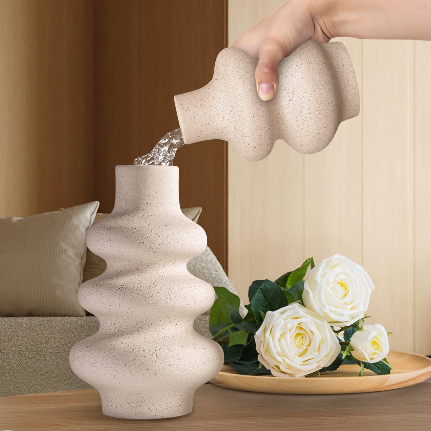 Ceramic Vases Set of 2-White Vase for Modern Home Decor, Flower Vases for Aesthetic Room Decor,Boho Decor Wedding Dinner Table Party Office Centerpiece Table Decorations (A White)