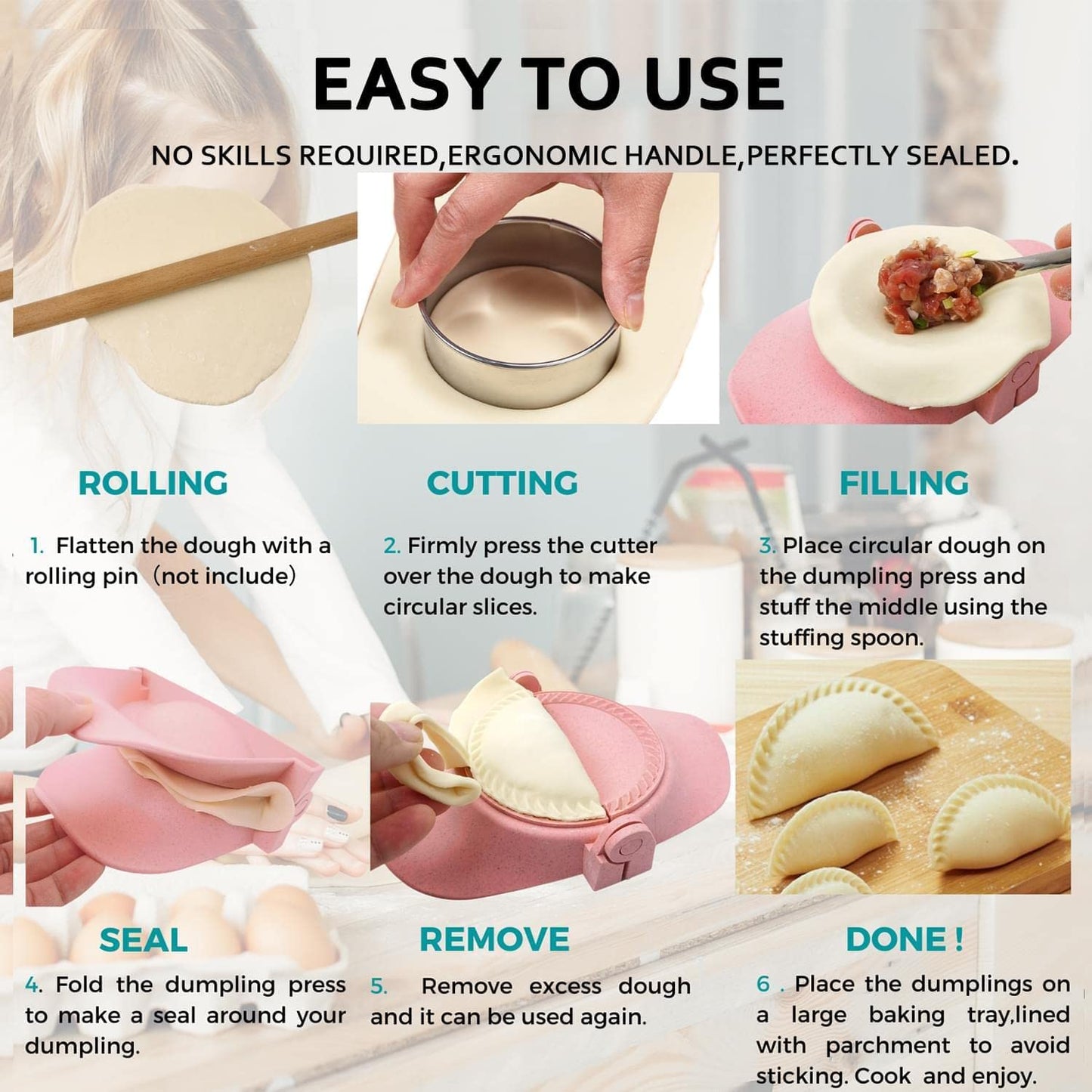 MUMSUNG Dumpling Maker, Empanadas press mold maker Set with Dough Cutter, Dumpling Mold Set for Pierogi, Pastelitos, Calzone, Turnovers, Chinese Dumpling White 3sizes (4"+3"+2.6")