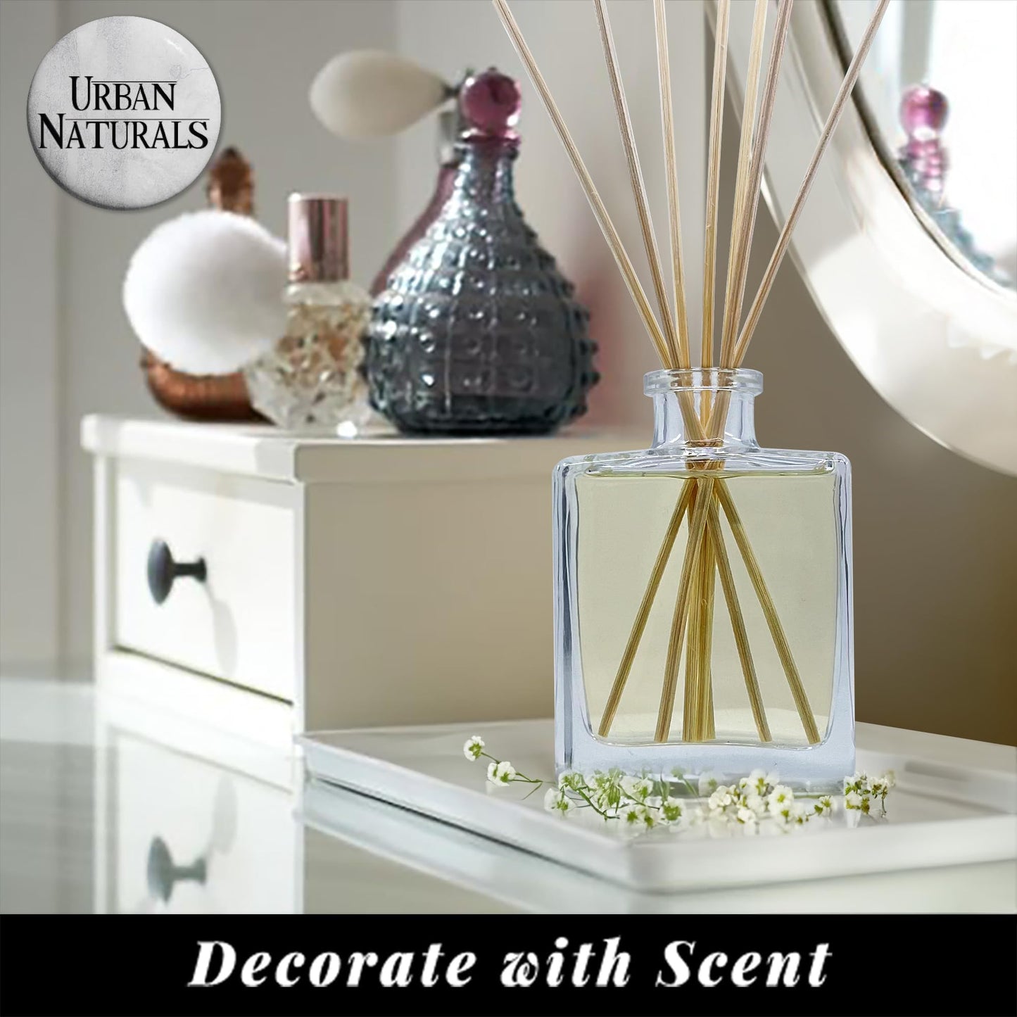 Urban Naturals Eucalyptus Sage Reed Diffuser Oil Gift Set – Eucalyptus, Sage, Mint, Lime & Cedarwood Essential Oils– Relaxing Scent – Sleek Rectangular Refillable Glass Bottle – Made in the USA