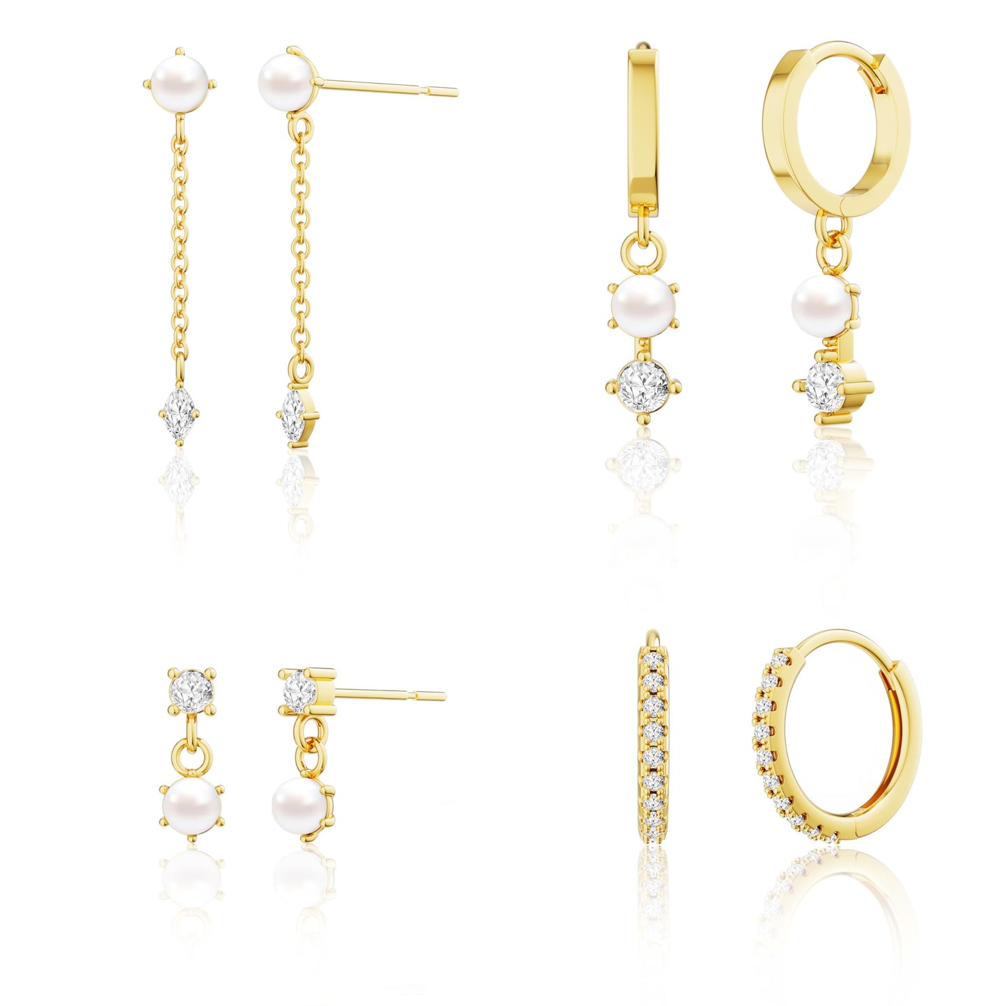 Moodear Dainty Pearl Drop Hoop Earrings for Women - Trendy Stud 14K Gold Plated Dangle Chain Baroque Pearls Hypoallergenic Earring Sets for Multiple Piercing