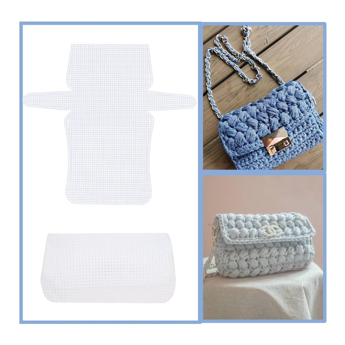 TTFdacai 6 Pcs DIY Plastic Mesh Canvas Sheets, Blank Needlepoint Canvas Craft Kit, Handbag to Weave mesh Canvas Supplies for DIY Sewing Crochet Bag Craft Yarn Making
