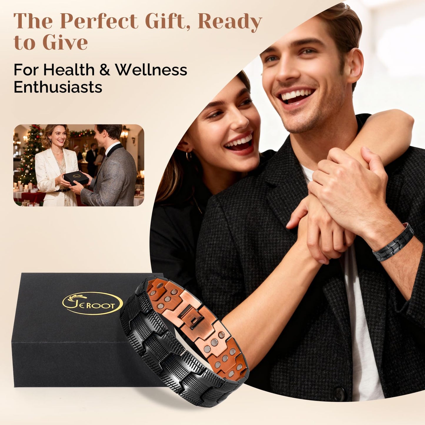 JEROOT Men's 99.99% Pure Copper Magnetic Bracelet, 3500 Gauss Magnets Adjustable with Sizing Tool