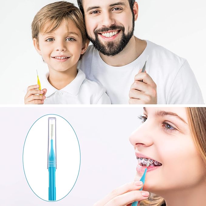 Patelai 50 Pieces Braces Brush for Cleaner Interdental Brush Between Teeth Toothpick Flosses Dental Flossing Head Oral Hygiene Tooth Cleaning Tool(Light Blue, Purple, Yellow, Gray, Light Green)
