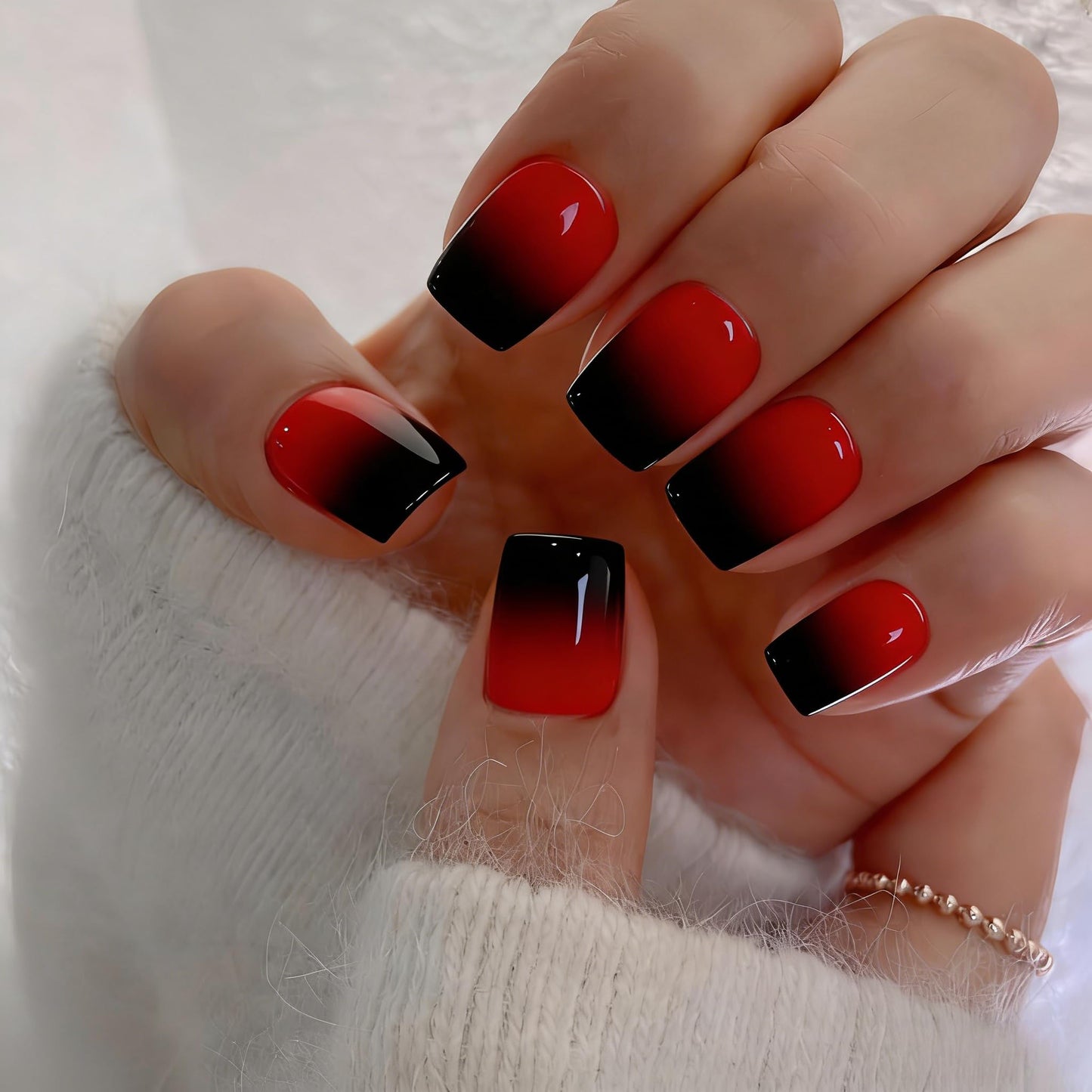 Ombre Press on Nails Short Square, Short Fake Nails Glue on Gradient Purple Black Nails Press ons, Salon-Quality, Dark Soft Gel Glue on Stick on Nail for Women 30 Pcs 15 Sizes