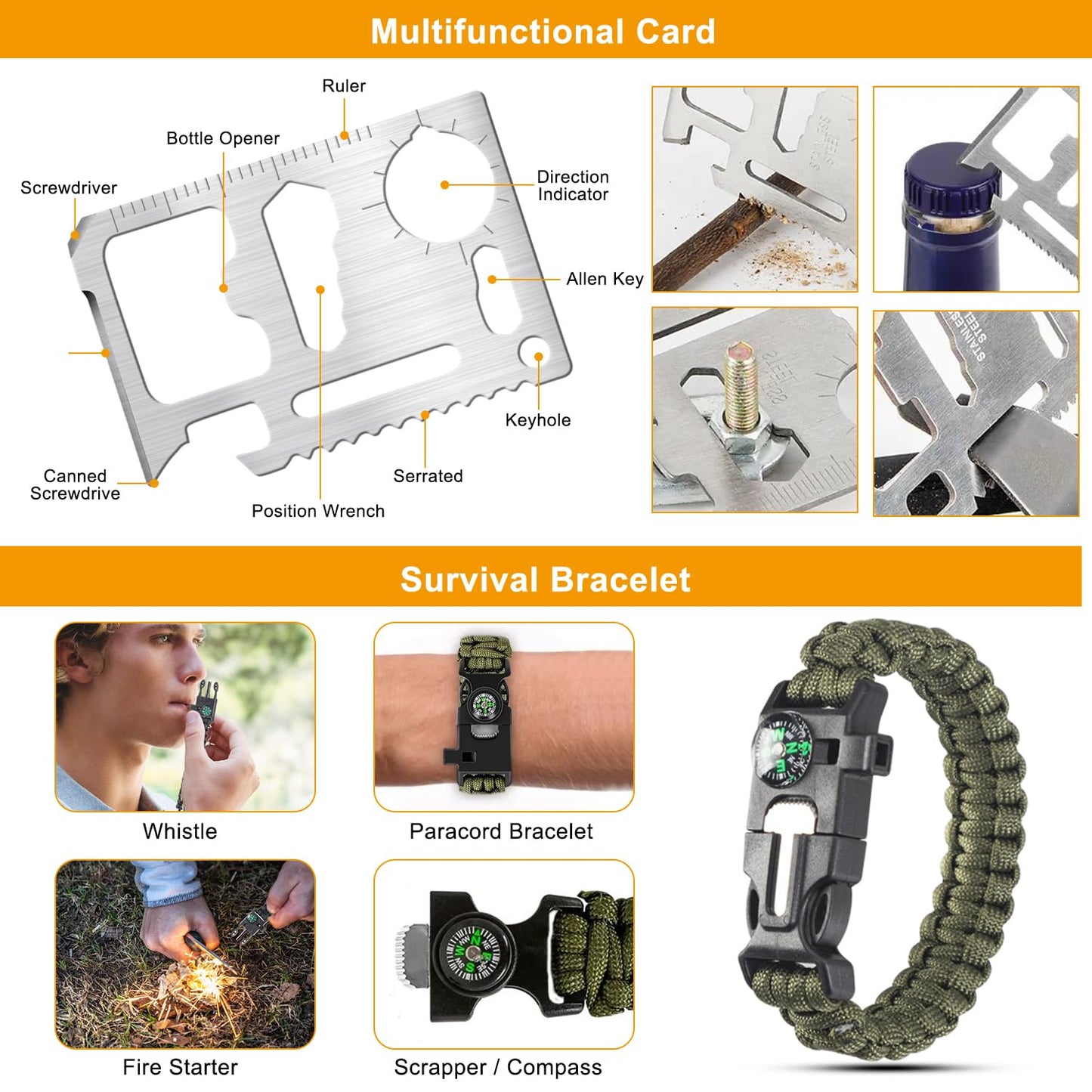 Survival Kit for Men & Emergency Backpack - 11-in-1 Emergency Survival Gear for Camping, Hiking, Backpacking | Earthquake Preparedness, Outdoor Essentials