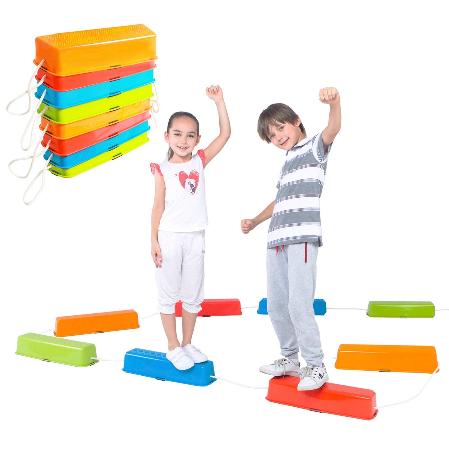 Special Supplies Stepping Stones for Kids Balance Beams 8 Set Non-Slip Textured Surface and Slip Resistant Floor Rubber Edges, Promote Agility, Strength, Active Play