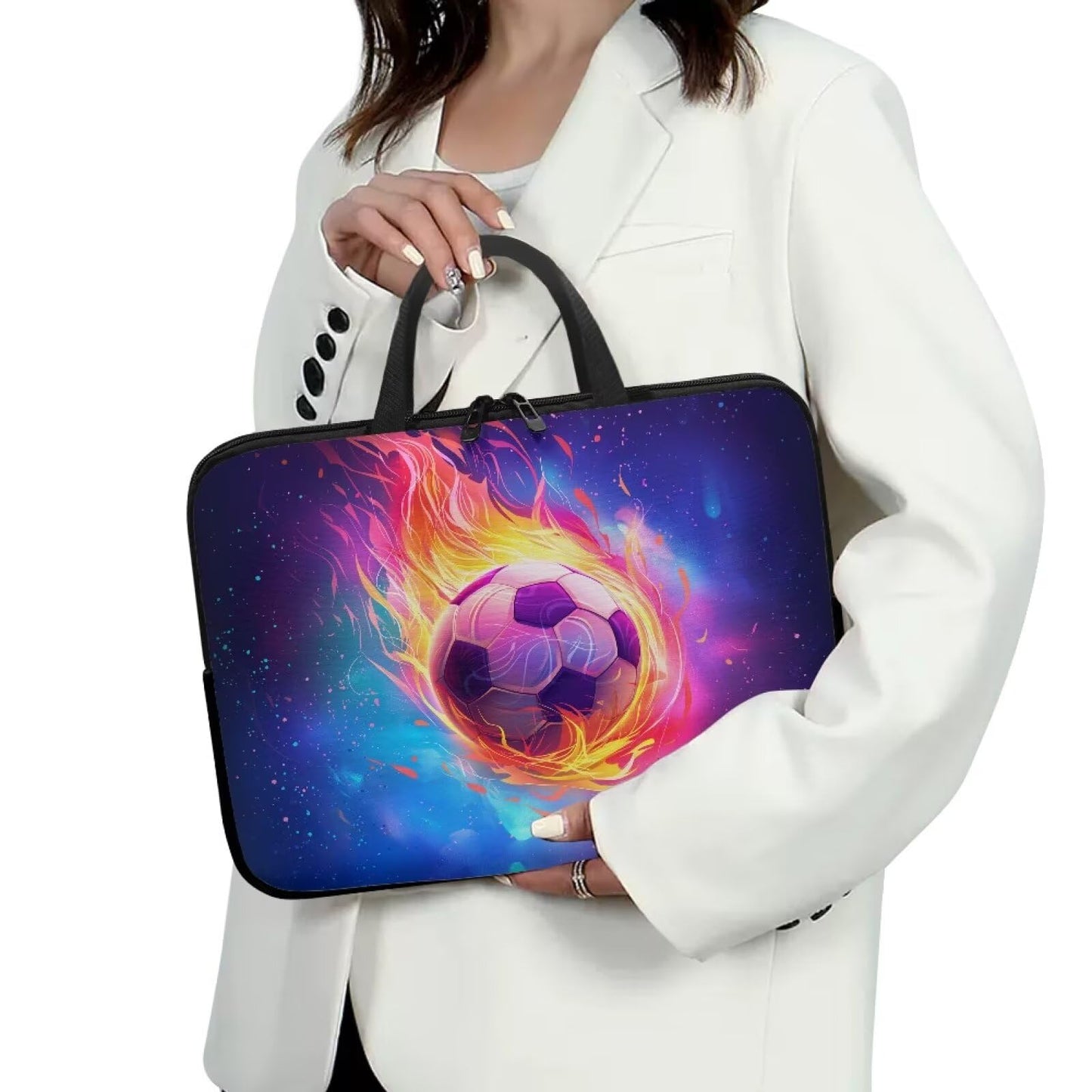 Garronmavis Fire Soccer Ball Laptop Sleeve Case for Women Men 15 Inch Laptop Protector with Multiple Uses Lightweight Computer Sleeve Tablet Bag Laptop Carrying Case Gifts for Boys, Galaxy Space