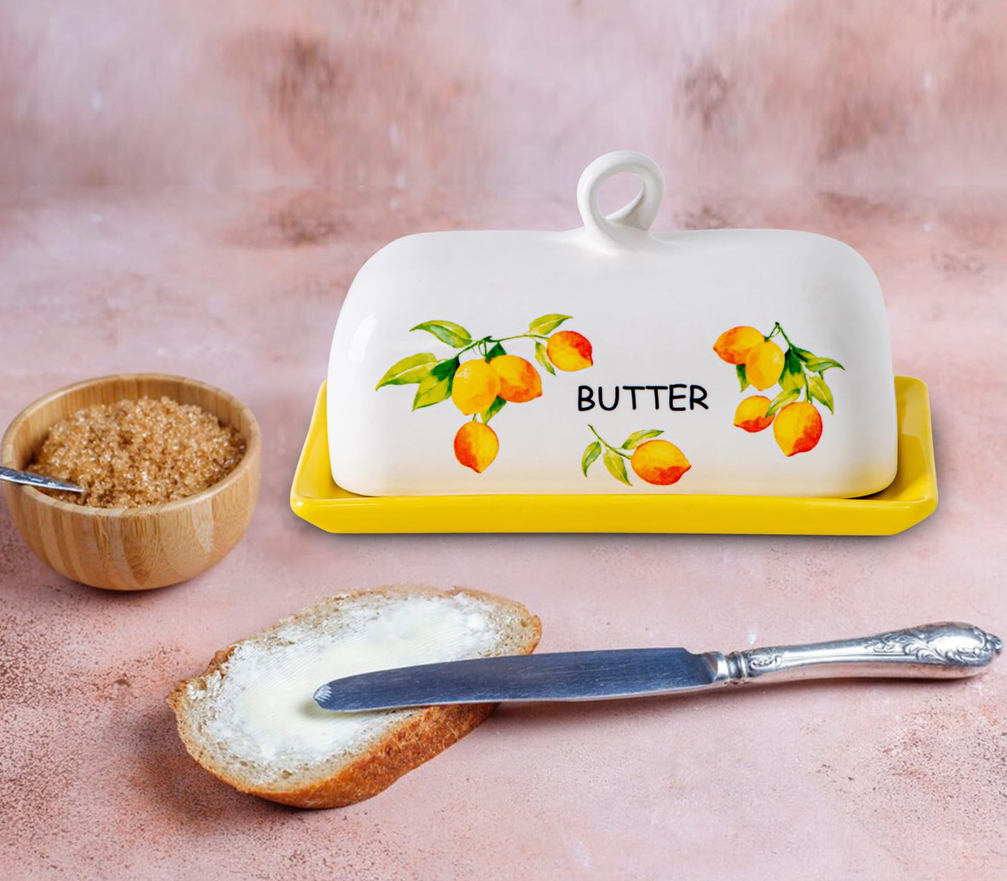 Lemon Butter Dish With Lid For Countertop Yellow Ceramic Butter Dish Large Butter Holder With Cover Butter Tray Painted Butter Holder Le Creuset Butterdish