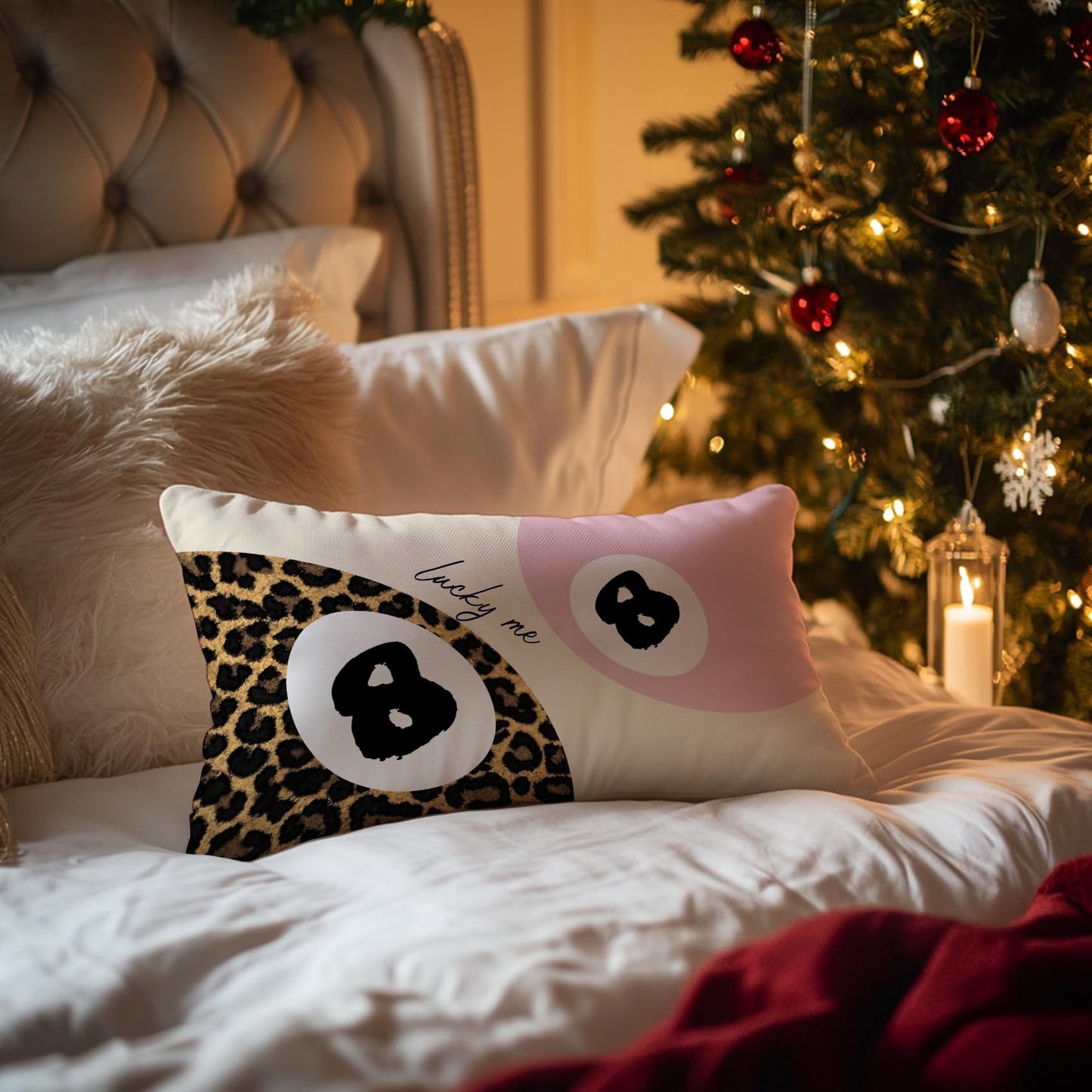 Foritho Trendy Leopard Lucky 8 Ball Pillow Covers 20x12, Cheetah Leopard Print Room Decor, Funky Preppy Leopard and Black Billiards Decorative Throw Pillow Covers for Girls Dorm Apartment，Set of 2