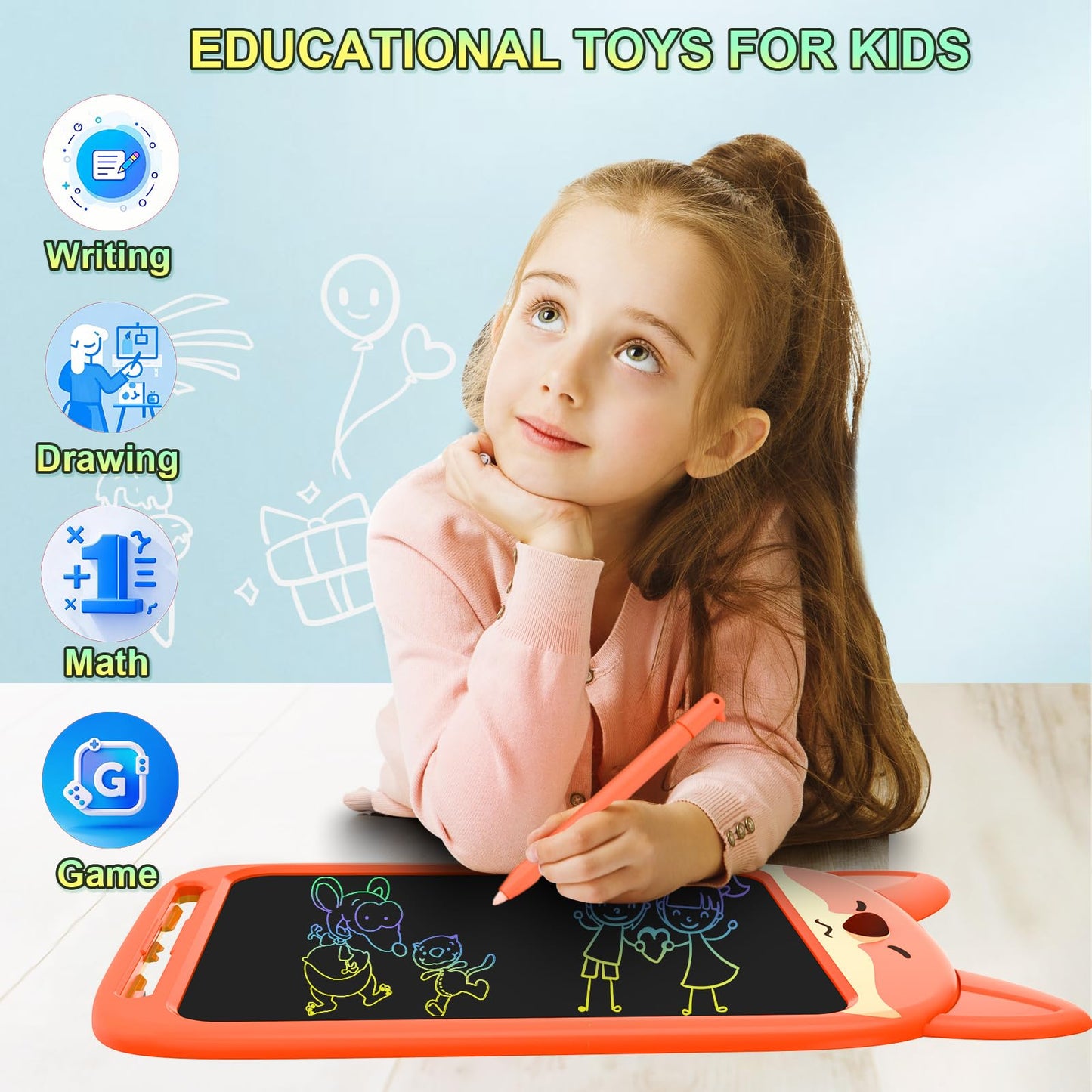 CHAFEGY LCD Writing Tablet 10 Inch, Doodle Board Toy, Cute Fox Drawing Pad for Kids Ages 3-8 - Educational Gift for Christmas & Birthday (Fox)