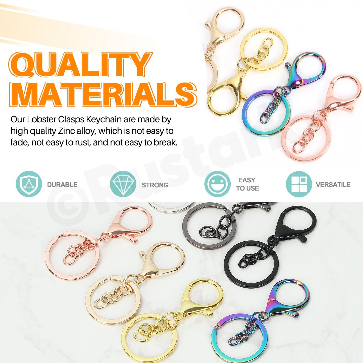Rustark 28Pcs 7 Colors Lobster Claw Clasp Keychain Set Swivel Snap Hooks with Key Chain Rings Swivel Trigger Clips with Flat Split Ring Keychain Making Kit for DIY Craft Jewelry Making