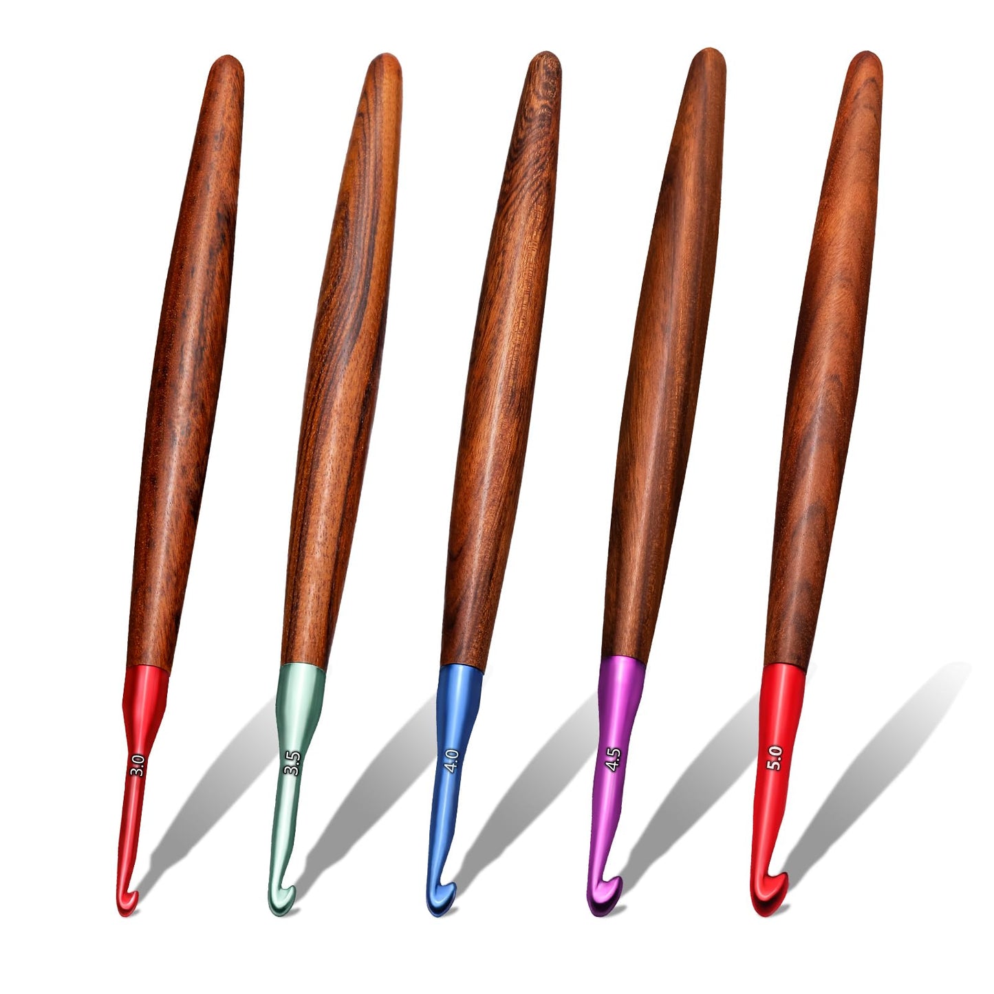 Giwrmu Crochet Hook Set, 5 Pcs Ergonomic Crochet Hooks, Colored Aluminum Crochet Hook with Wooden Handle for Arthritic Hands Knitted Dolls, Gloves, Sweaters, Blankets - 3.0mm/3.5mm/4.0mm/4.5mm/5.0mm