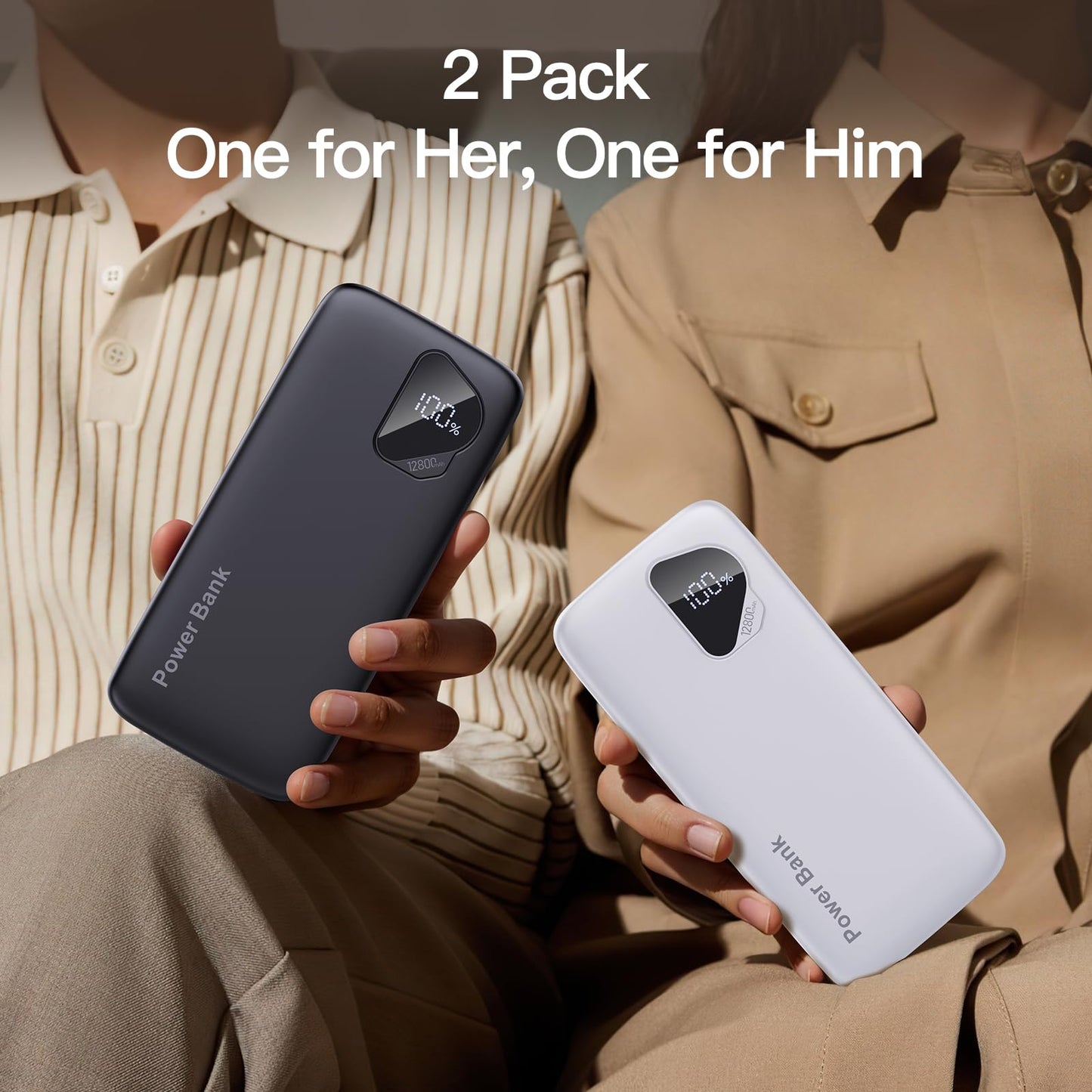 2026 2-Pack 12800mAh Portable Charger with Built in Cables, Travel Essential Battery Pack, 4 Outputs 2 Inputs Slim Power Bank with Cord Wires for iPhone 17/16/15/14, Samsung Galaxy S23/22, Pixel etc
