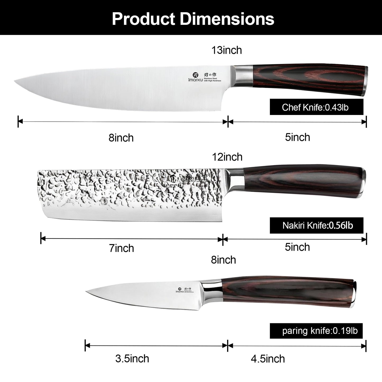 imarku 3 Pieces Knife set, Japanese HC Stainless Steel Kitchen Knife Set, Professional Chef Knife Set With Ergonomic Pakkawood Handle, Ultra Sharp Knives Set for Kitchen & Home Cooking, Gifts Box