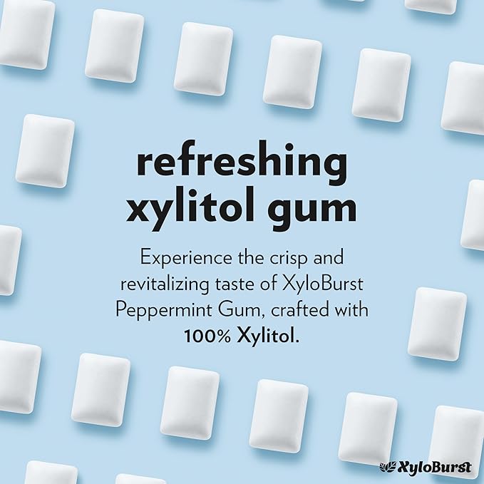 XyloBurst Xylitol Chewing Gum | Sugar Free, Gluten Free, Keto Friendly | Aspartame Free | Promotes Oral Health | Peppermint | 500-Count Bag