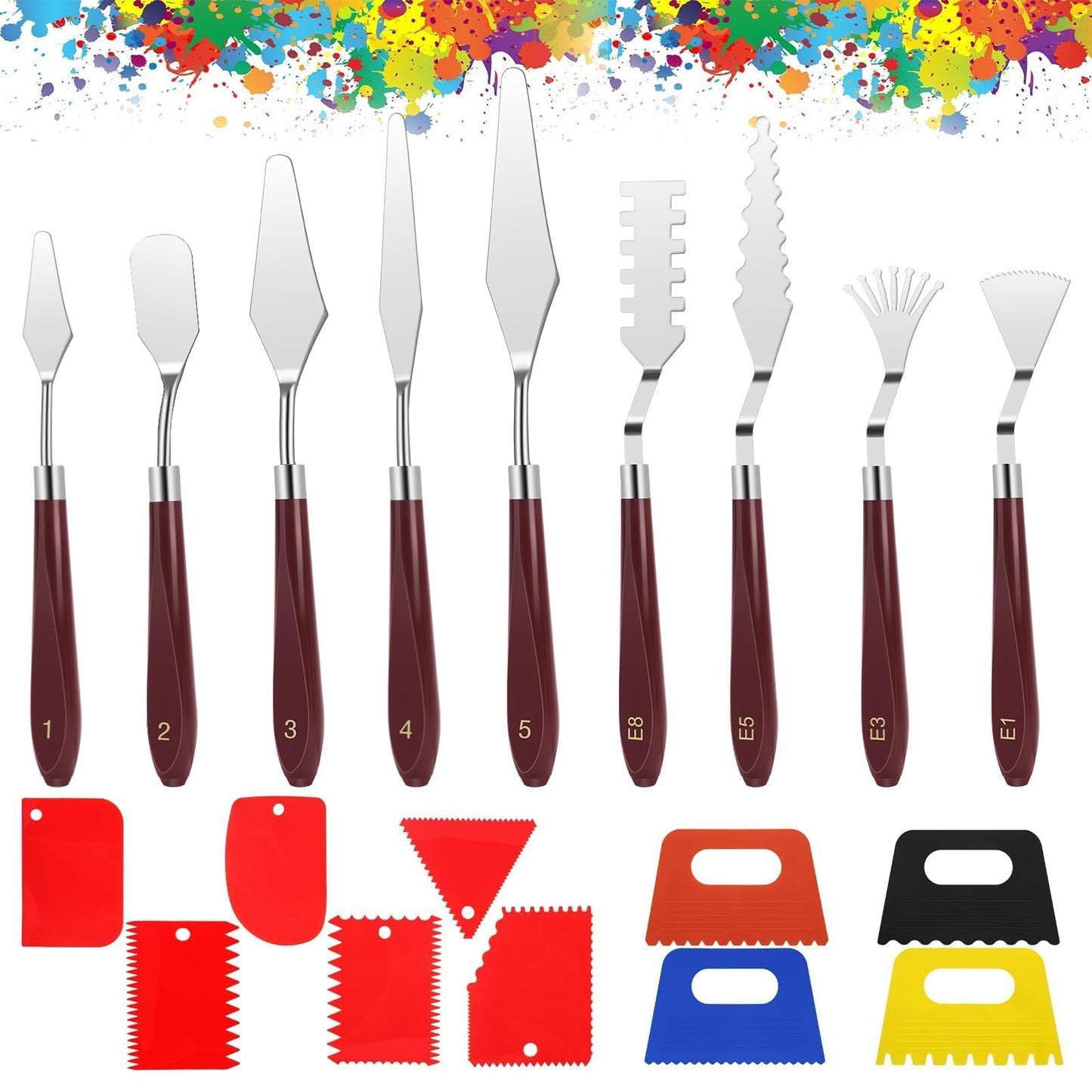 EEEKit 19 PCS Painting Spatula Set, Stainless Steel Palette Knife Set with Art Paint Scrapers, Paint Spatula Tools for Oil Canvas, Watercolor, Acrylic Painting