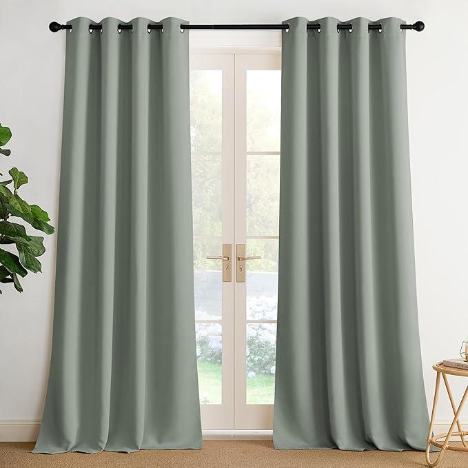 NICETOWN Room Darkening Draperies Curtains Panels, 2 Panels Sage Green W52 x L90