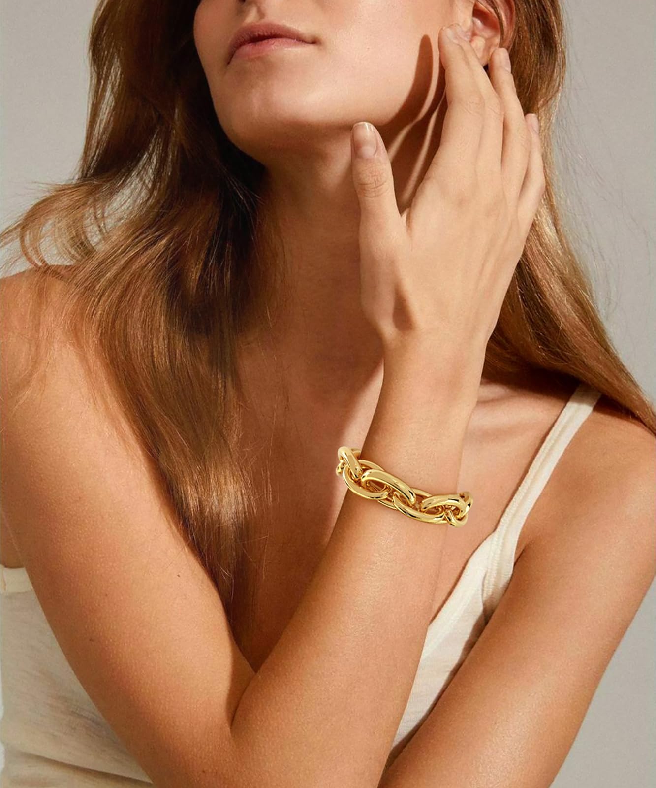 WOWORAMA Chunky Link Bracelet for Women Elastic Stretch Link Chain Bracelets Thick Chunky Chain Bracelet Adjustable Bold Statement Bracelets