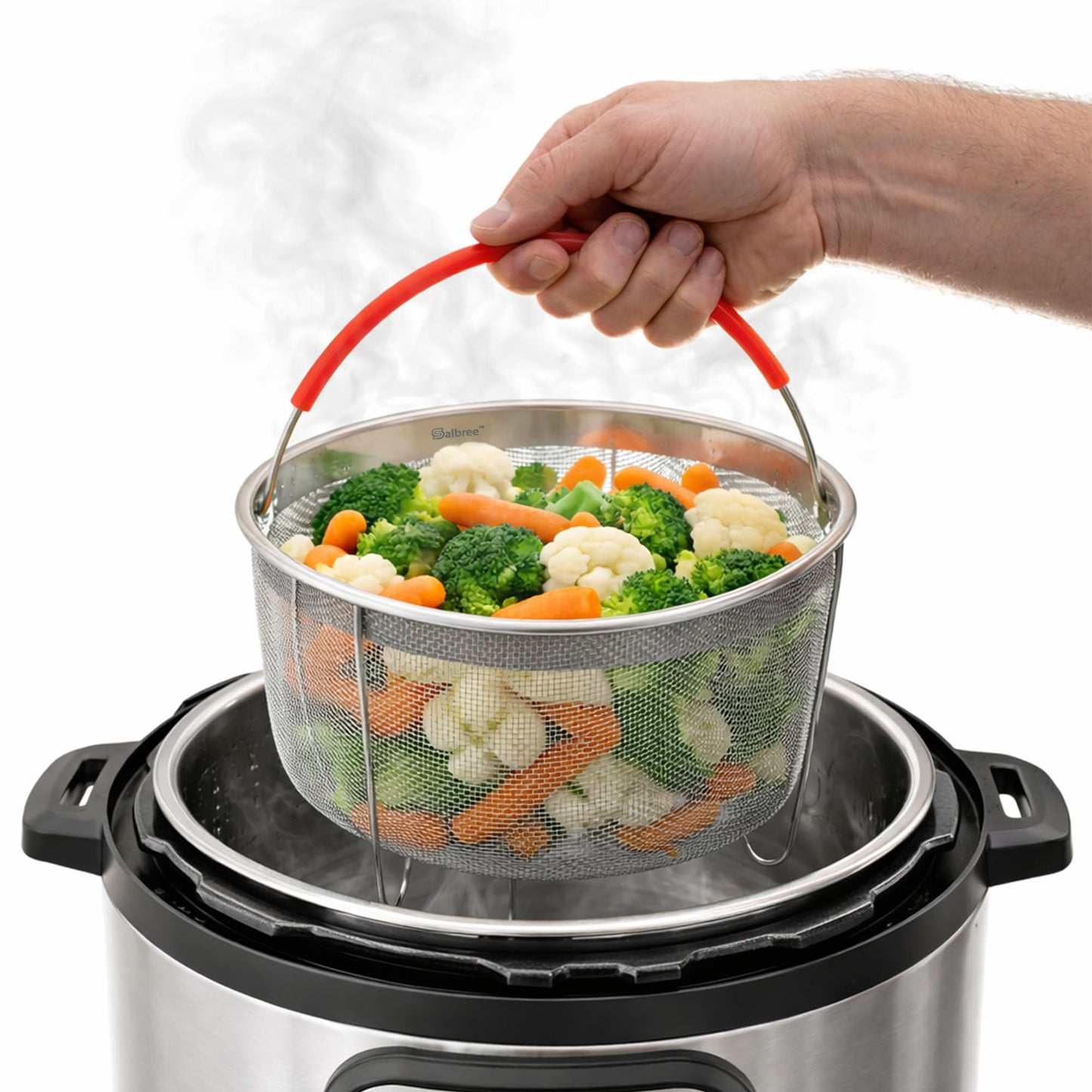 Original Salbree Steamer Basket for 6 qt quart Instant Pot Accessories, Stainless Steel Strainer and Insert fits IP Insta Pots, Instapot, Other Pressure Cookers, with Silicone Handle [3qt 8qt avail]