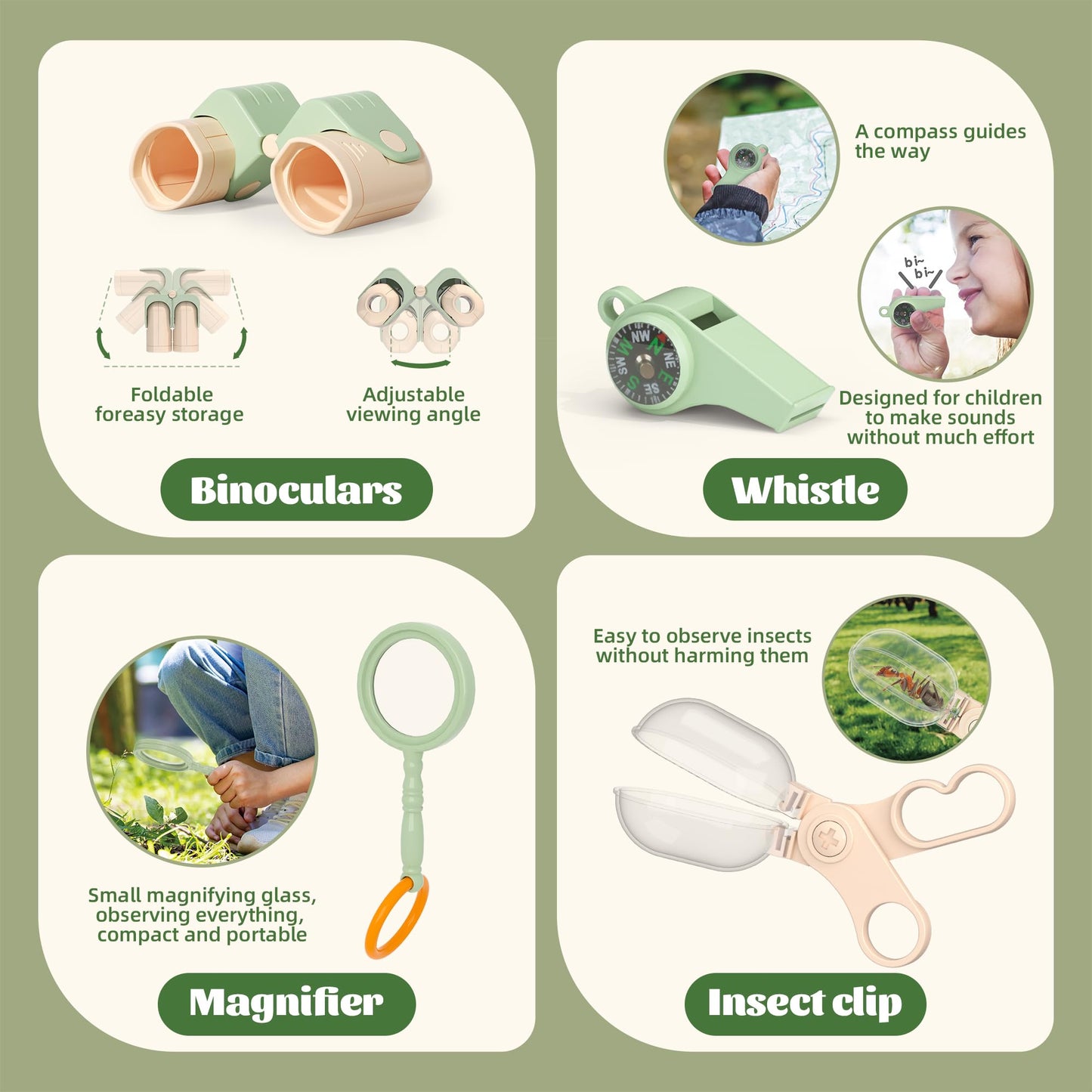 KOALA DIARY Kids Outdoor Explorer Kit, 11PCS Bug Catching Kit with Butterfly Net, Shovel，Magnifying Glass, Bug Catchers，Outdoor Explorer Kit Toys for Kids Age 3+
