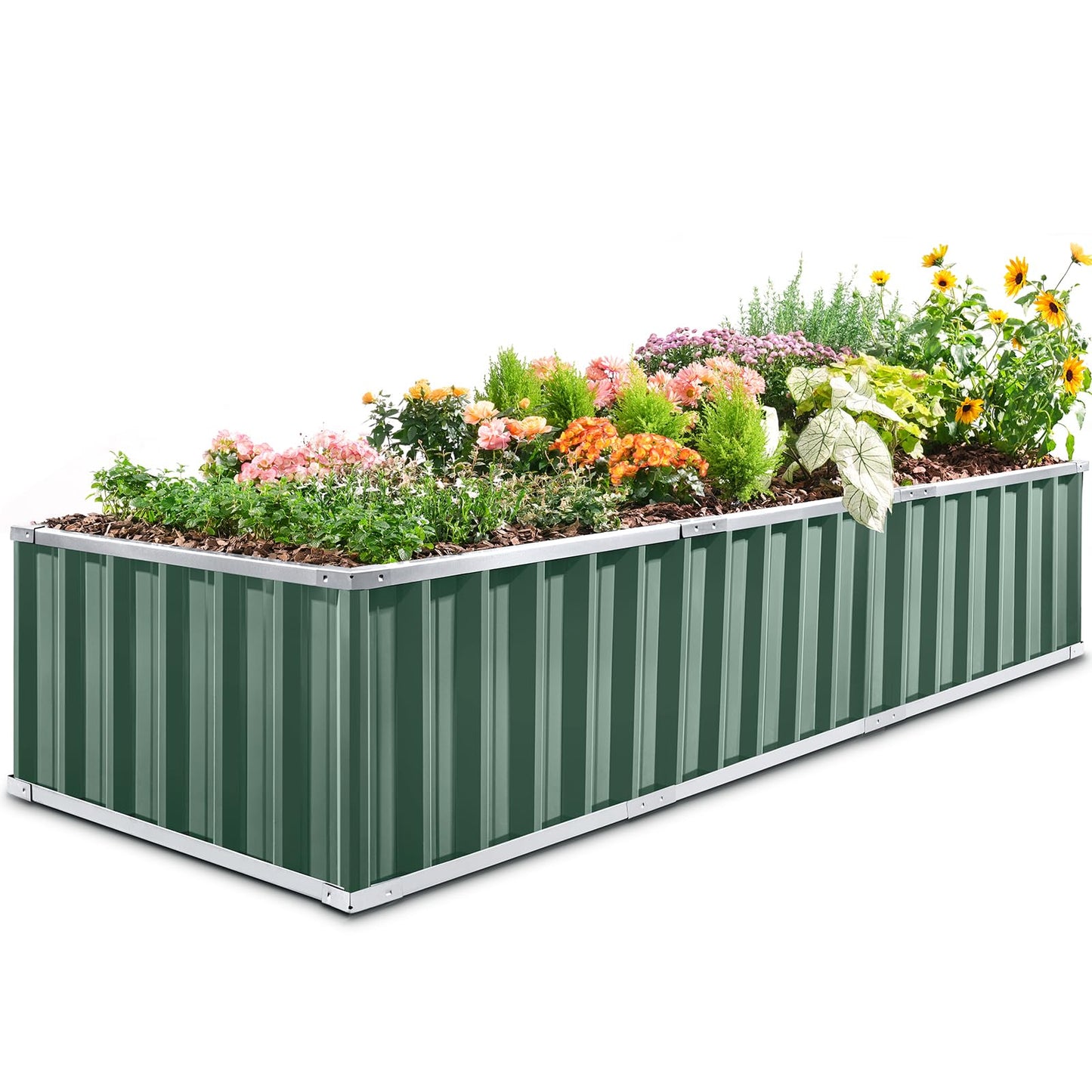 KING BIRD Galvanized Raised Garden Bed with 2 Installation Methods for DIY, 101" x 36" x 18" Heightened Planter Kit Box Outdoor for Deep-Rooted Vegetables, Flowers, Green