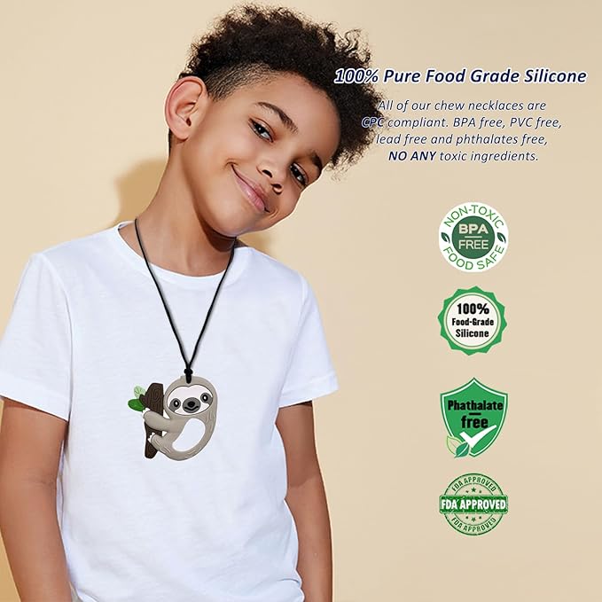 Chew Necklace for Sensory Kids, 6 Pack Silicone Chewing Necklace for Kids Boys Girls with ADHD Autism, Anxiety, Sensory Chew Toys for Autistic Children and Adults Reduce Chewing Fidgeting