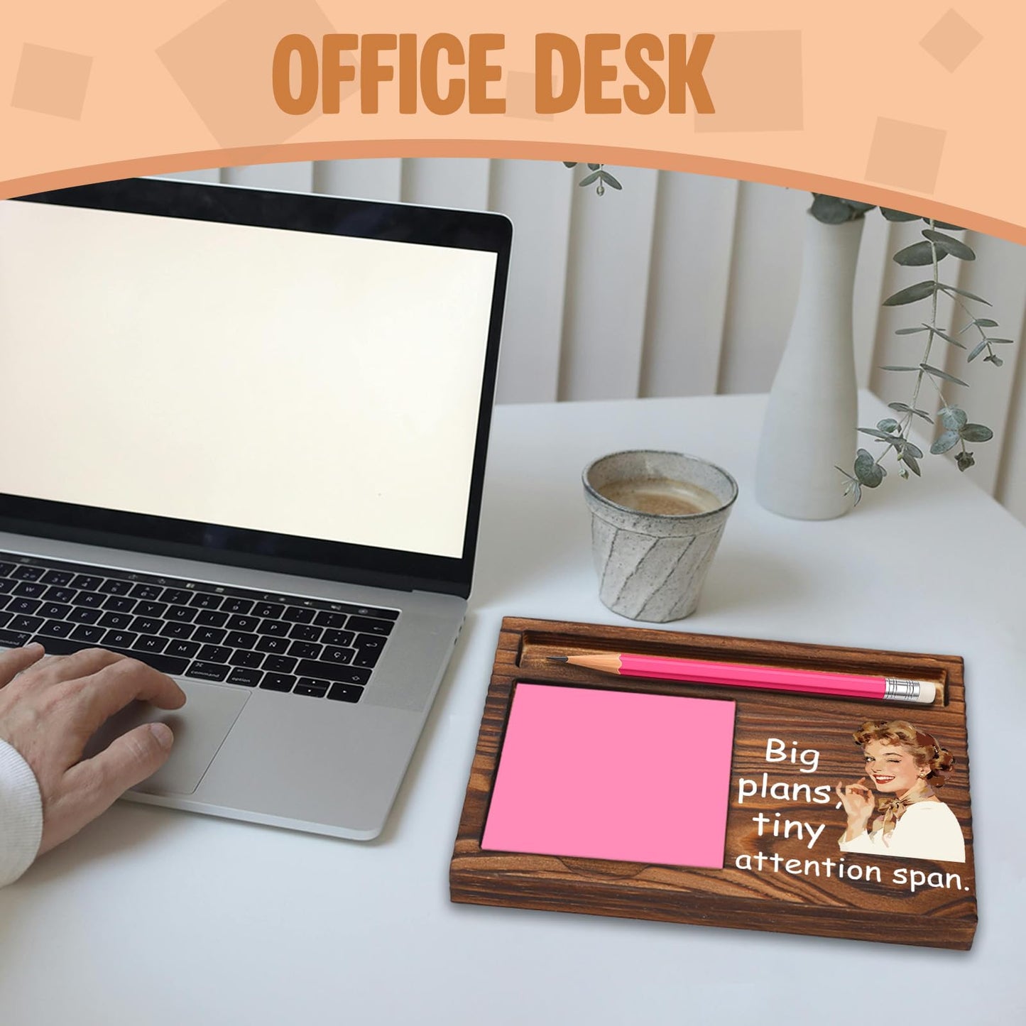 Funny Office Gift for Coworker, Sticky Note Holder Desk Organizer, Big Plans Tiny Attention Span Humor Desk Decor Appreciation Present YCB173