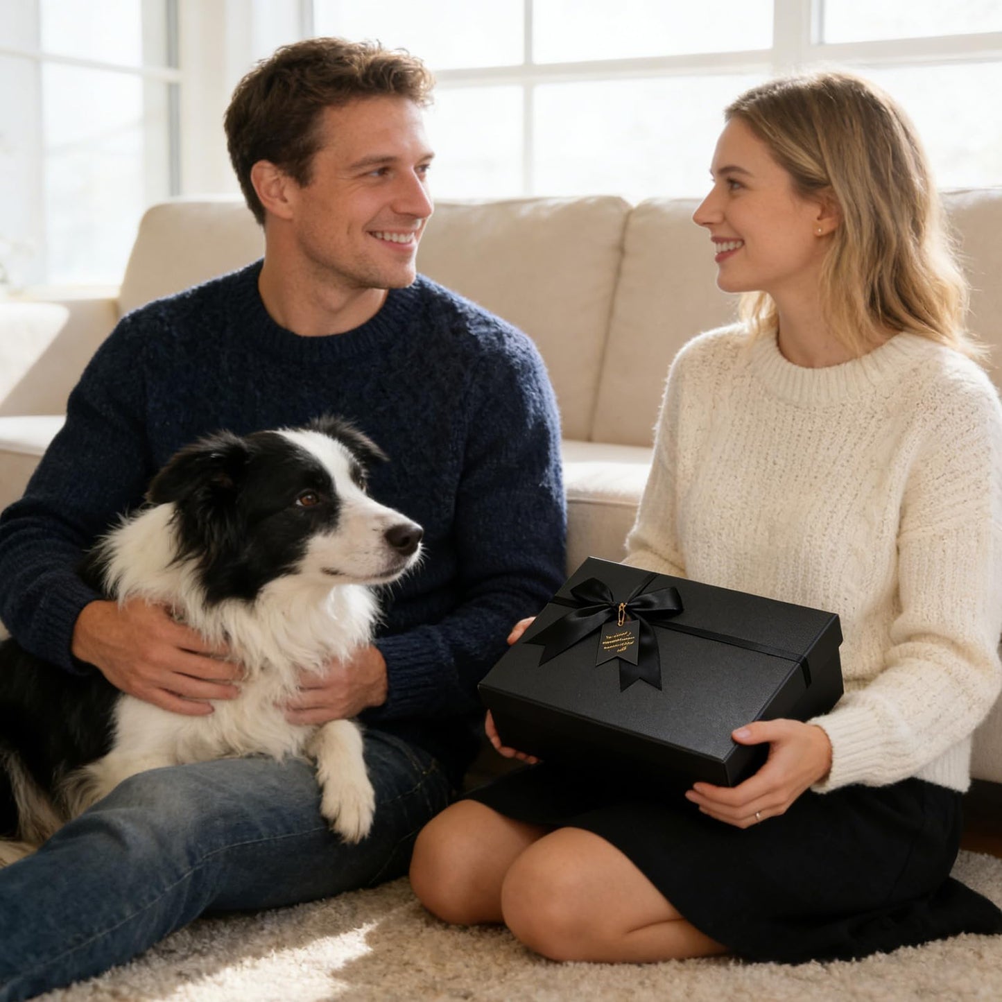 5 Pack Black Nested Gift Boxes with Lid for Valentine's Presents, Luxury Packaging with Ribbon Bows and Gift Labels for Thanksgiving, Birthdays, Weddings, and Mother's Day, 5 Sizes Included (13.6" to 4.9")