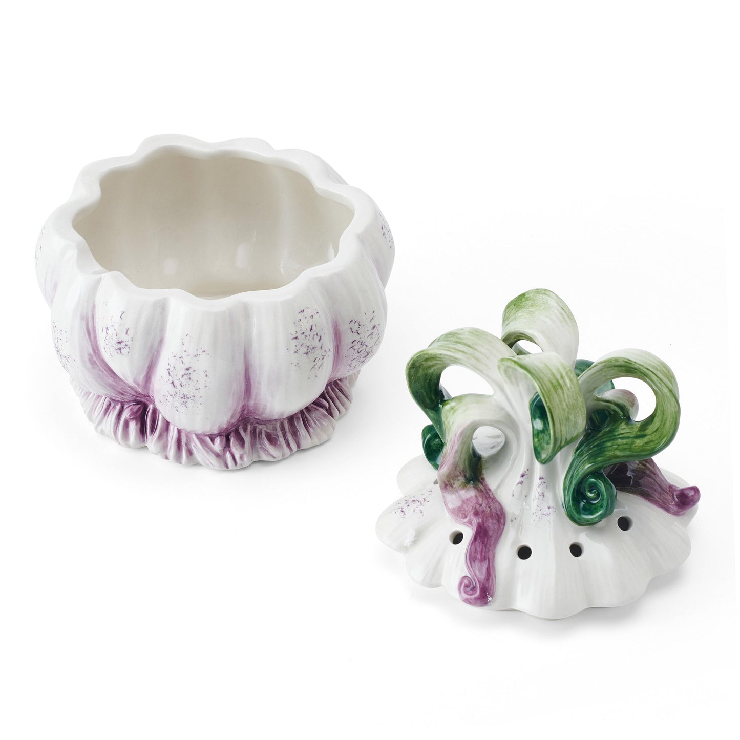 Fitz and Floyd Sicliy Green Ceramic Garlic Keeper Storage Saver