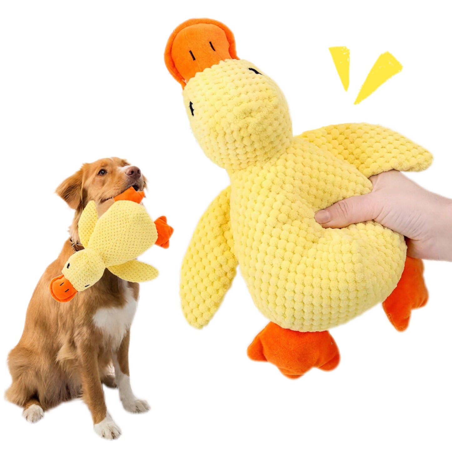 TRAVEYO Squeaky Plush Duck Dog Toys, Yellow Large 17.7-inch Chewable Stuffed Animal with Sound, Interactive Pet Toys（L）